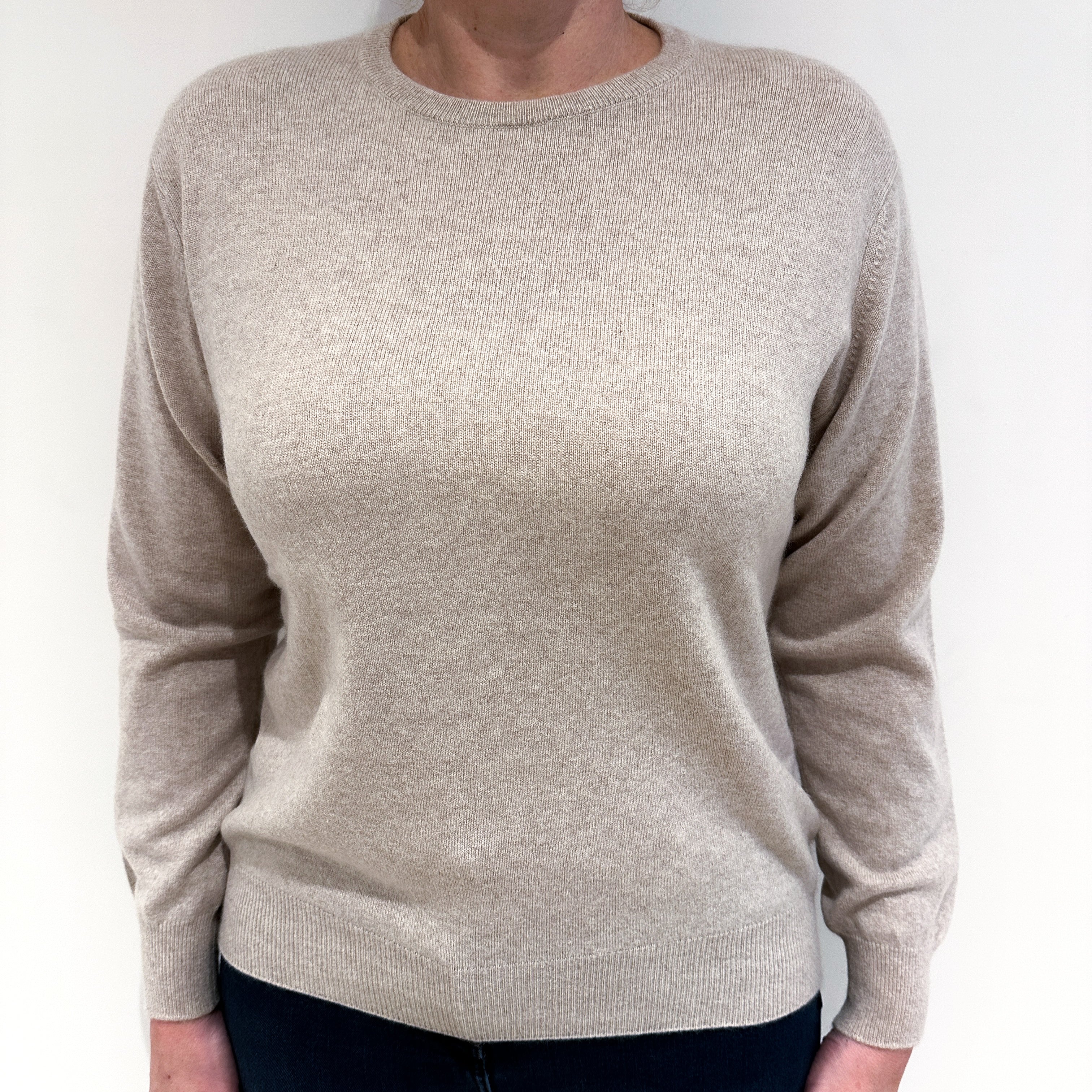 Oatmeal Cashmere Crew Neck Jumper Large