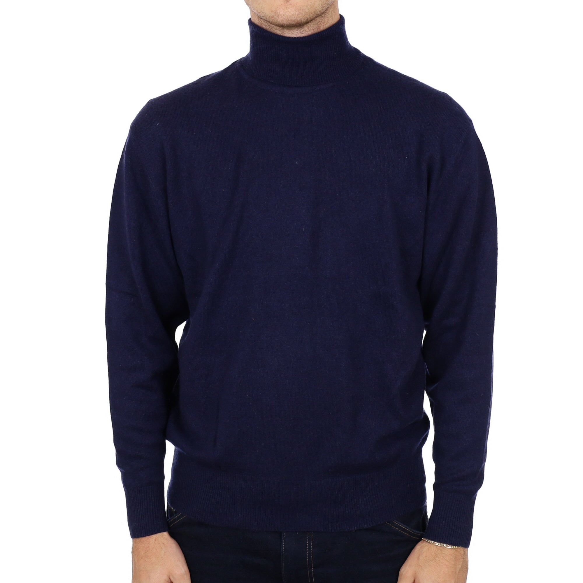 Men's Navy Blue Cashmere Polo Neck Jumper Large