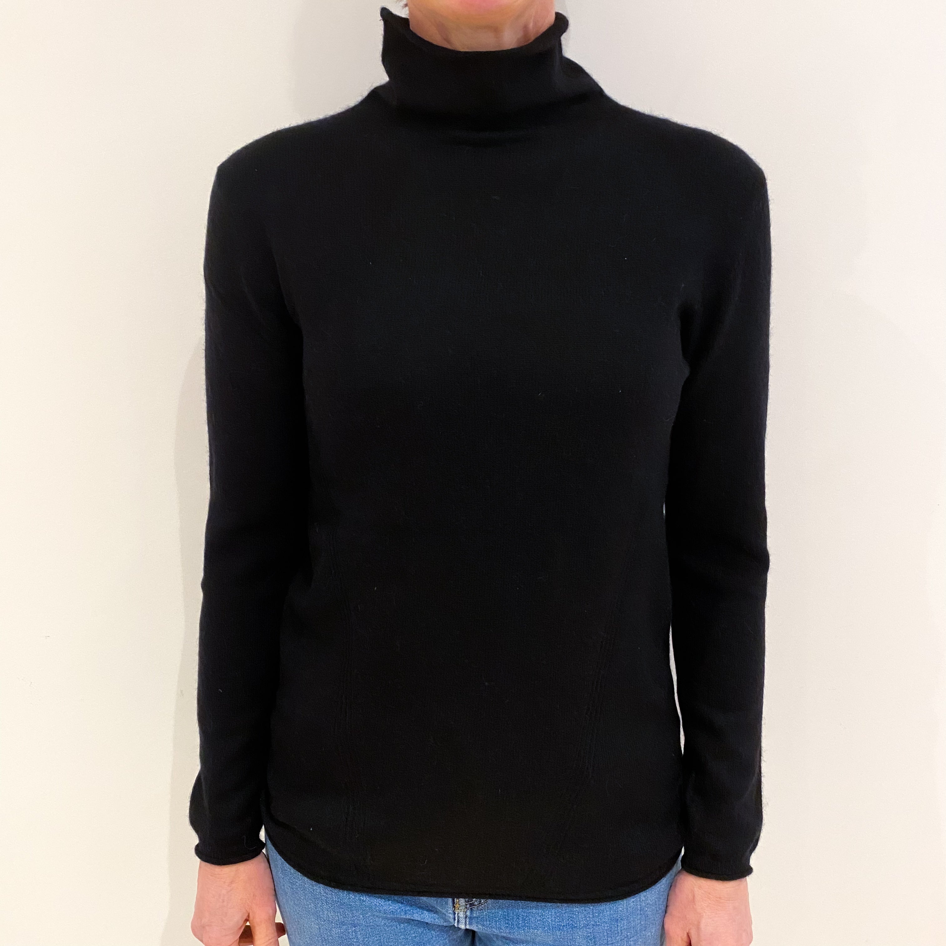 Black Cashmere Polo Neck Jumper Small