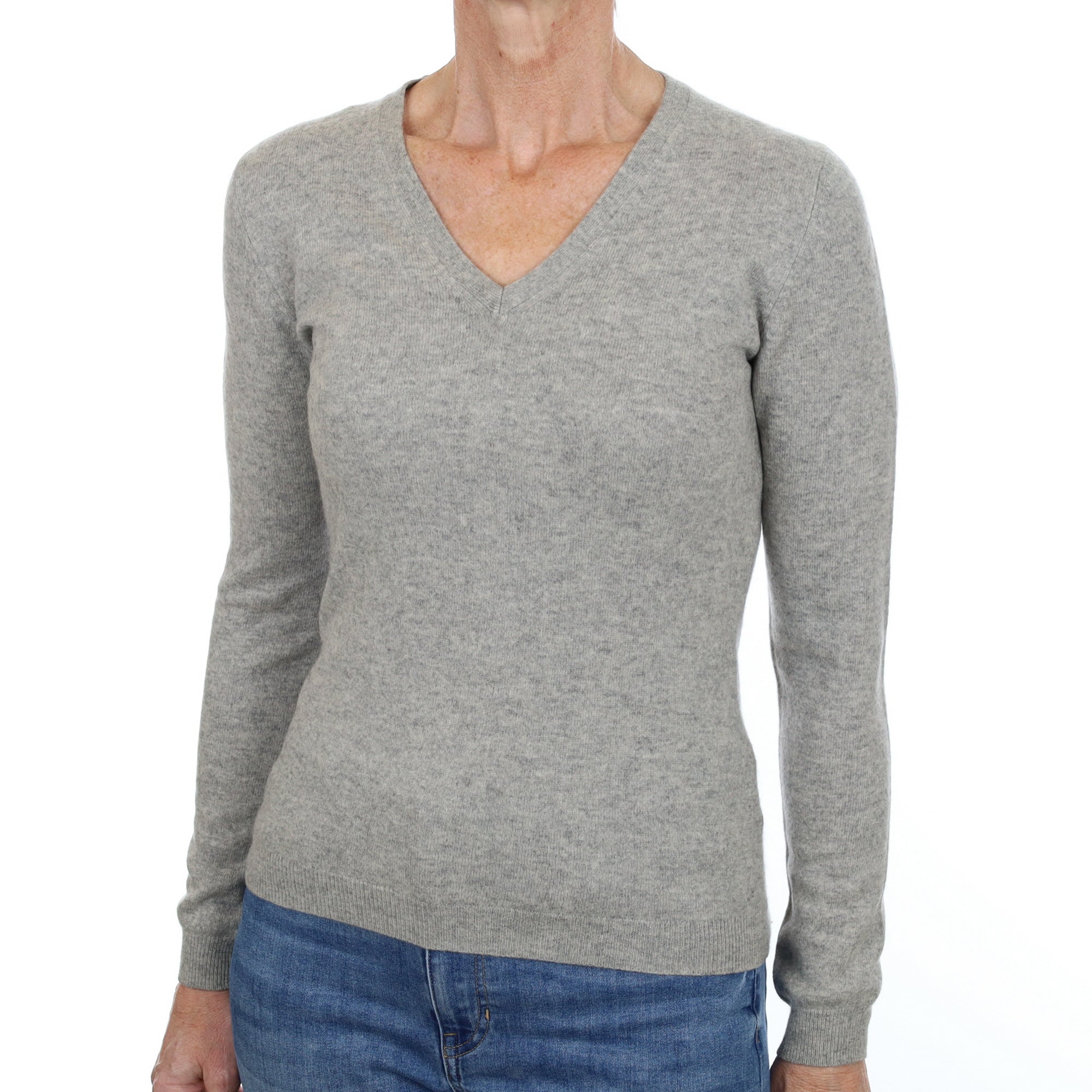 Smoke Grey Cashmere V Neck Jumper Small