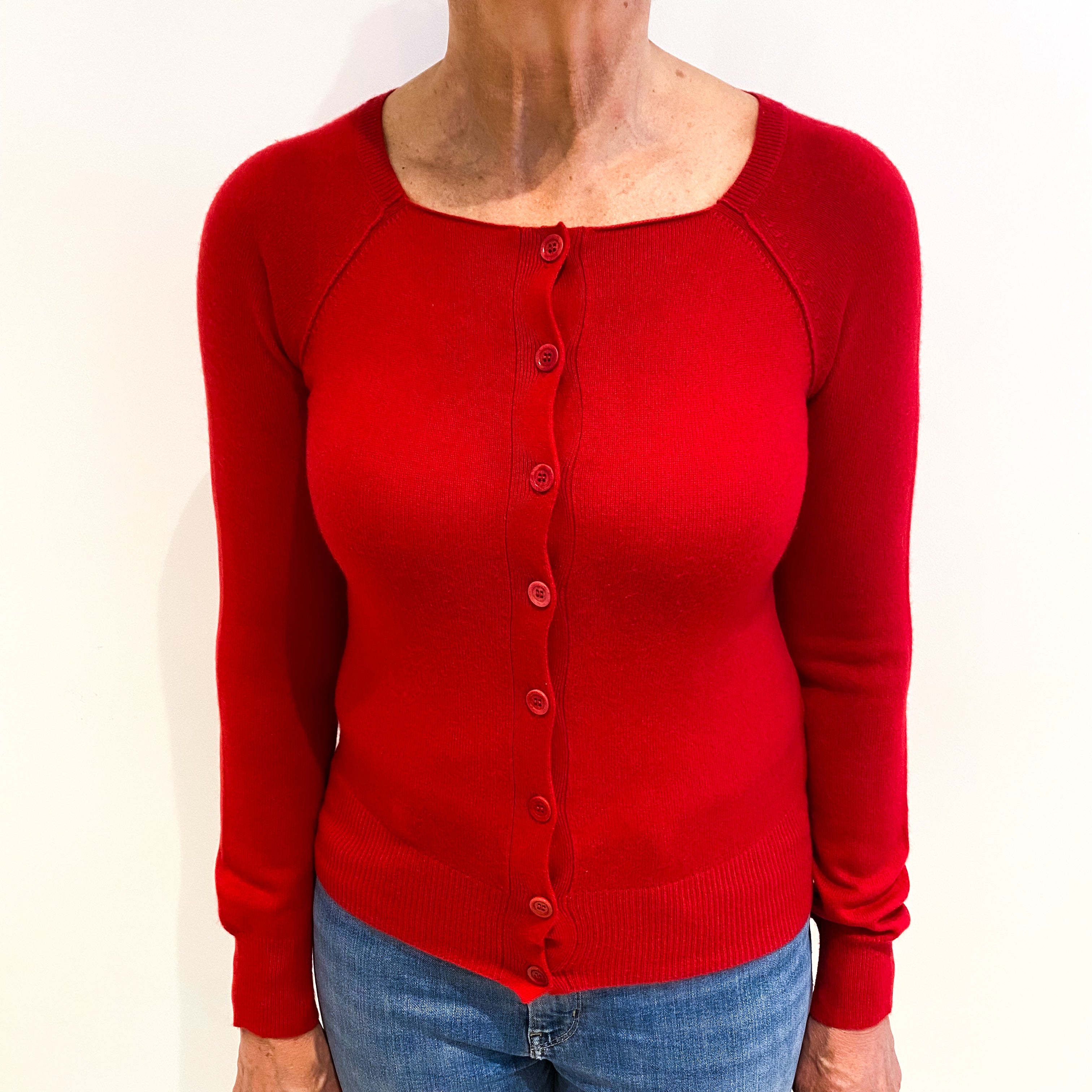 Post Box Red Cashmere Square Neck Cardigan Medium