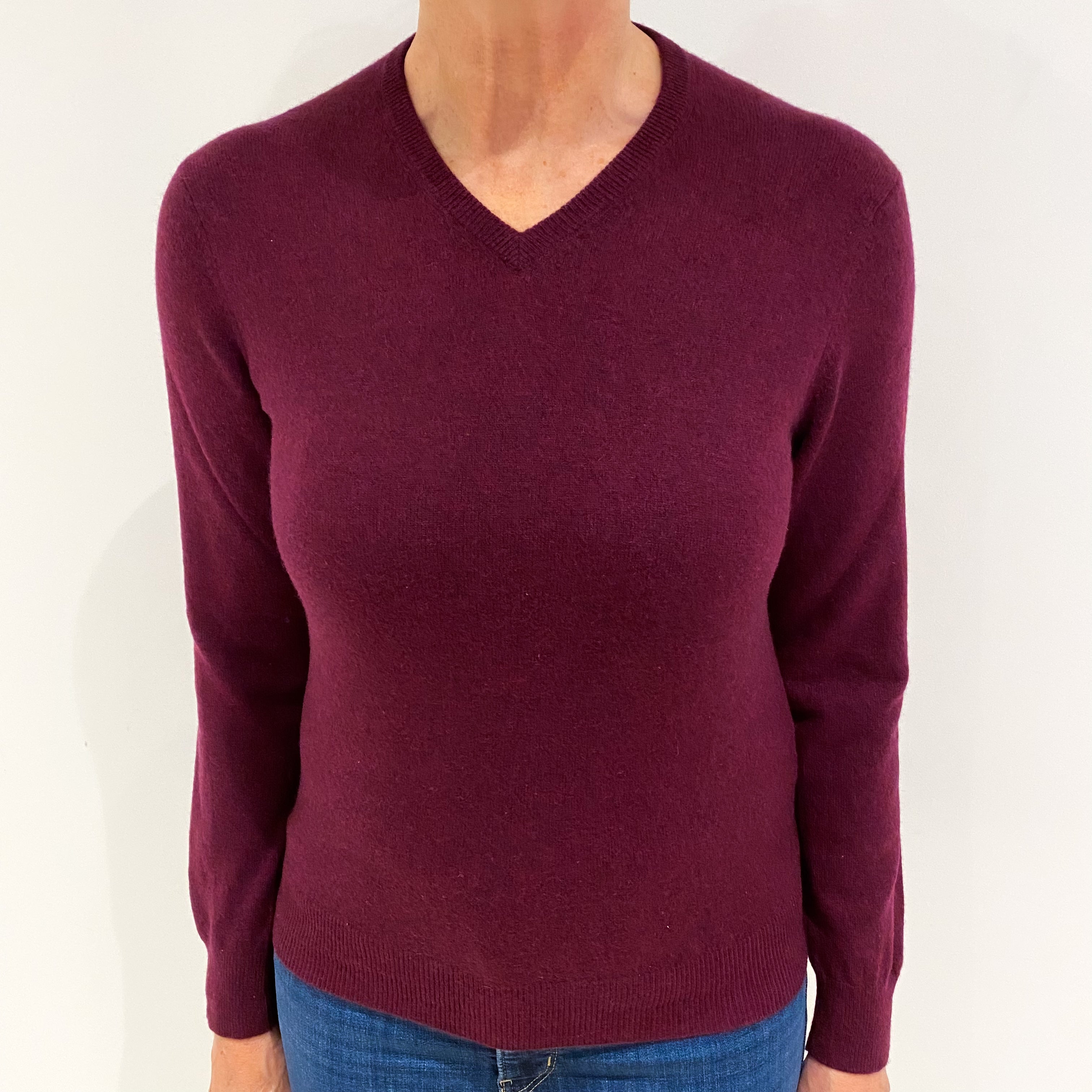 Mulberry Purple Cashmere V Neck Jumper Medium