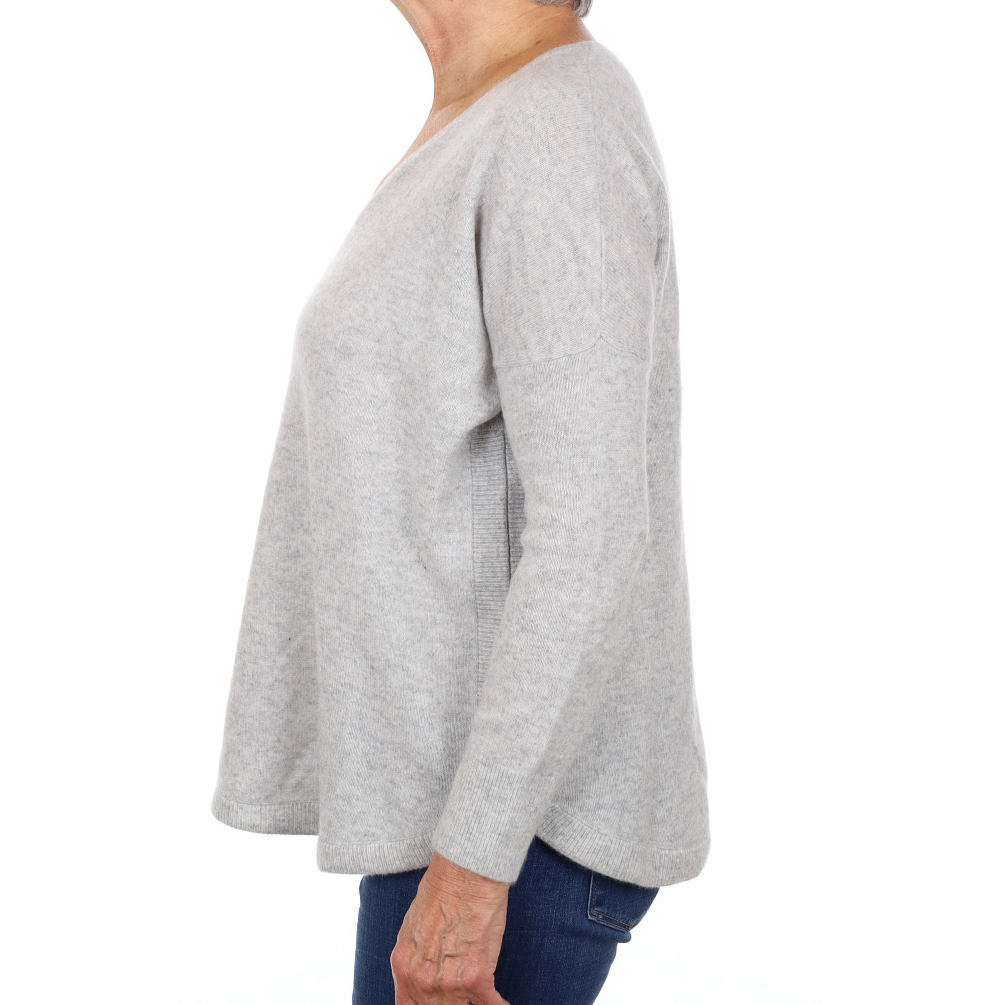 Mist Grey Cashmere Slouchy V Neck Jumper Medium