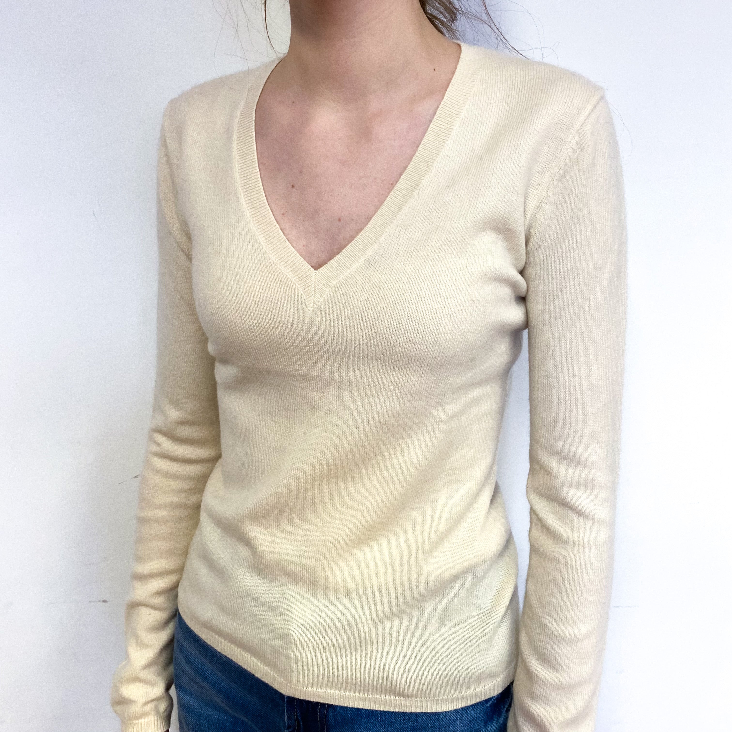 Vanilla Cream Cashmere V-Neck Jumper Extra Small