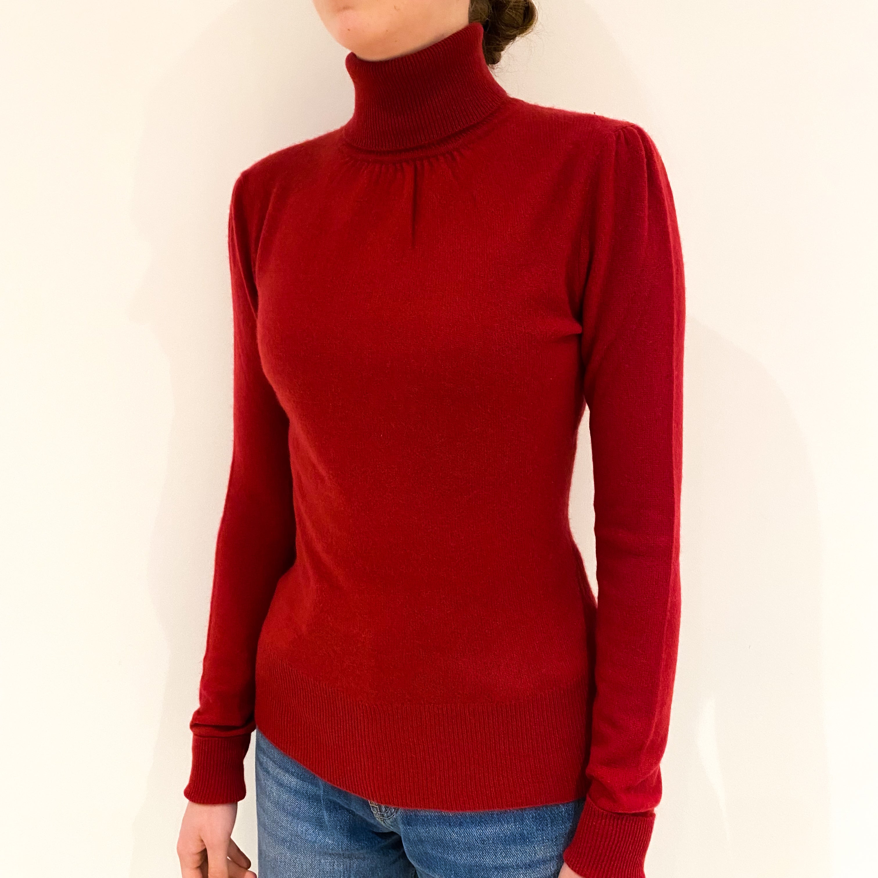 Crimson Red Cashmere Polo Neck Jumper Extra Small