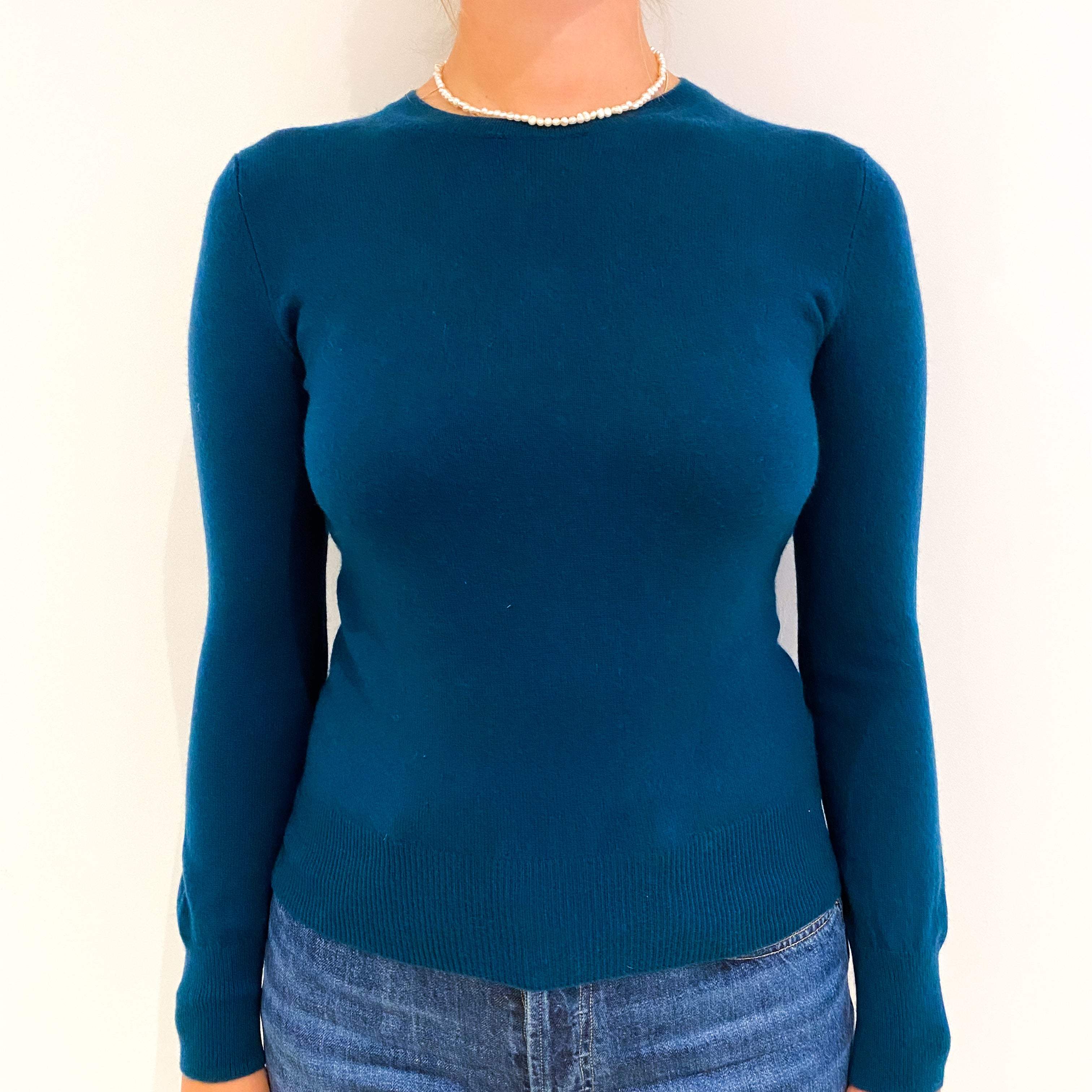 Petrol Blue Cashmere Crew Neck Jumper Small