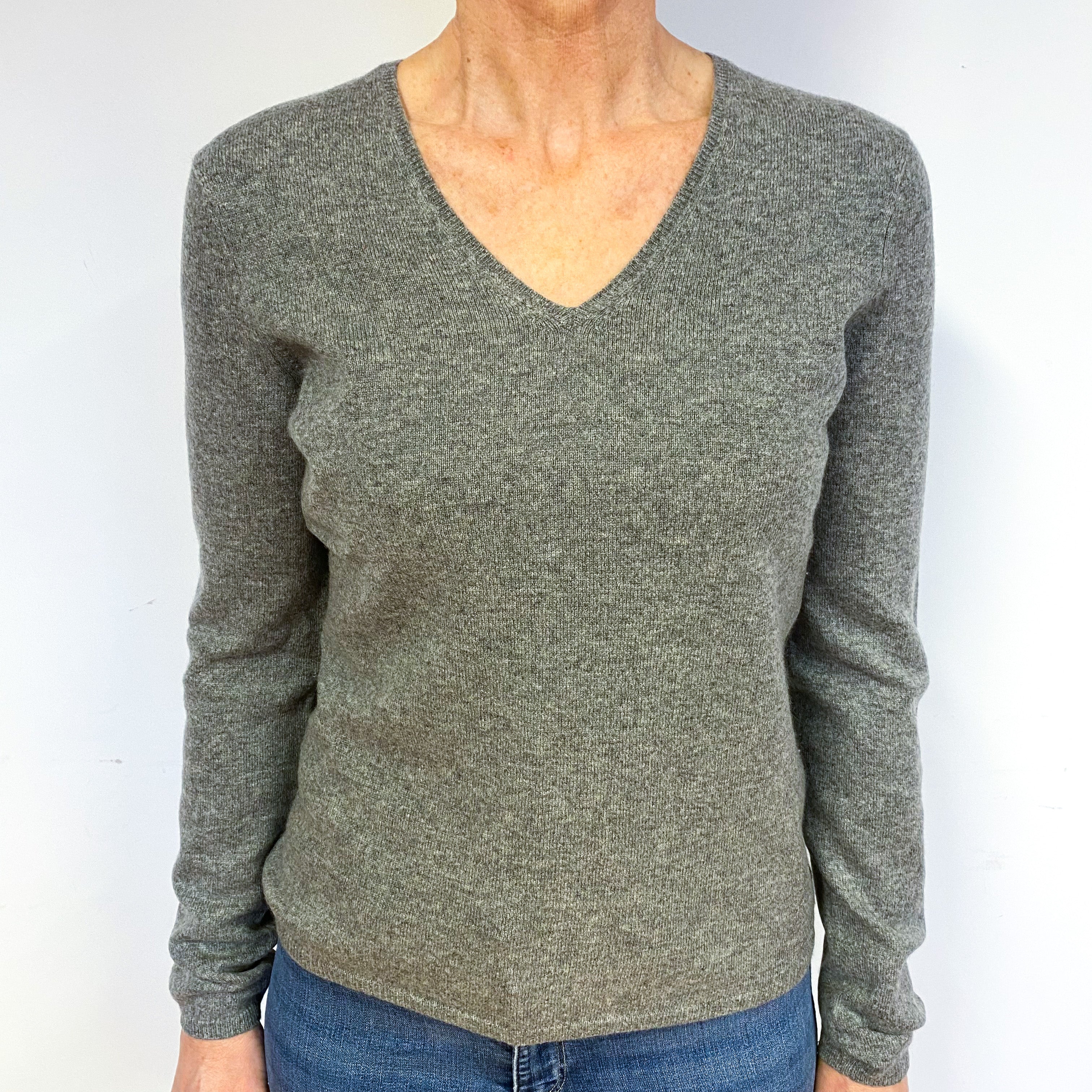 Soft Grey Cashmere V-Neck Jumper Medium