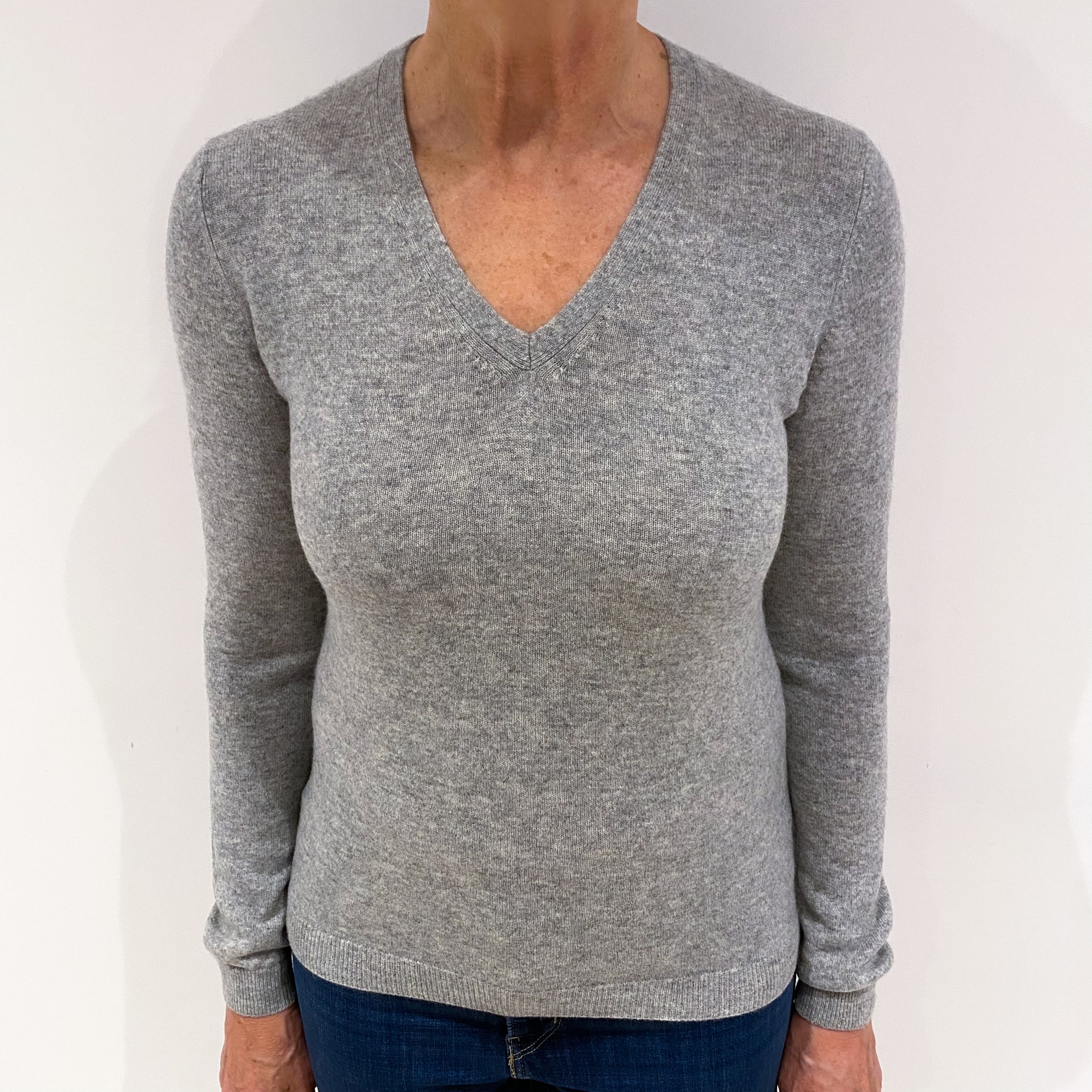 Smoke Grey Cashmere V Neck Jumper Medium
