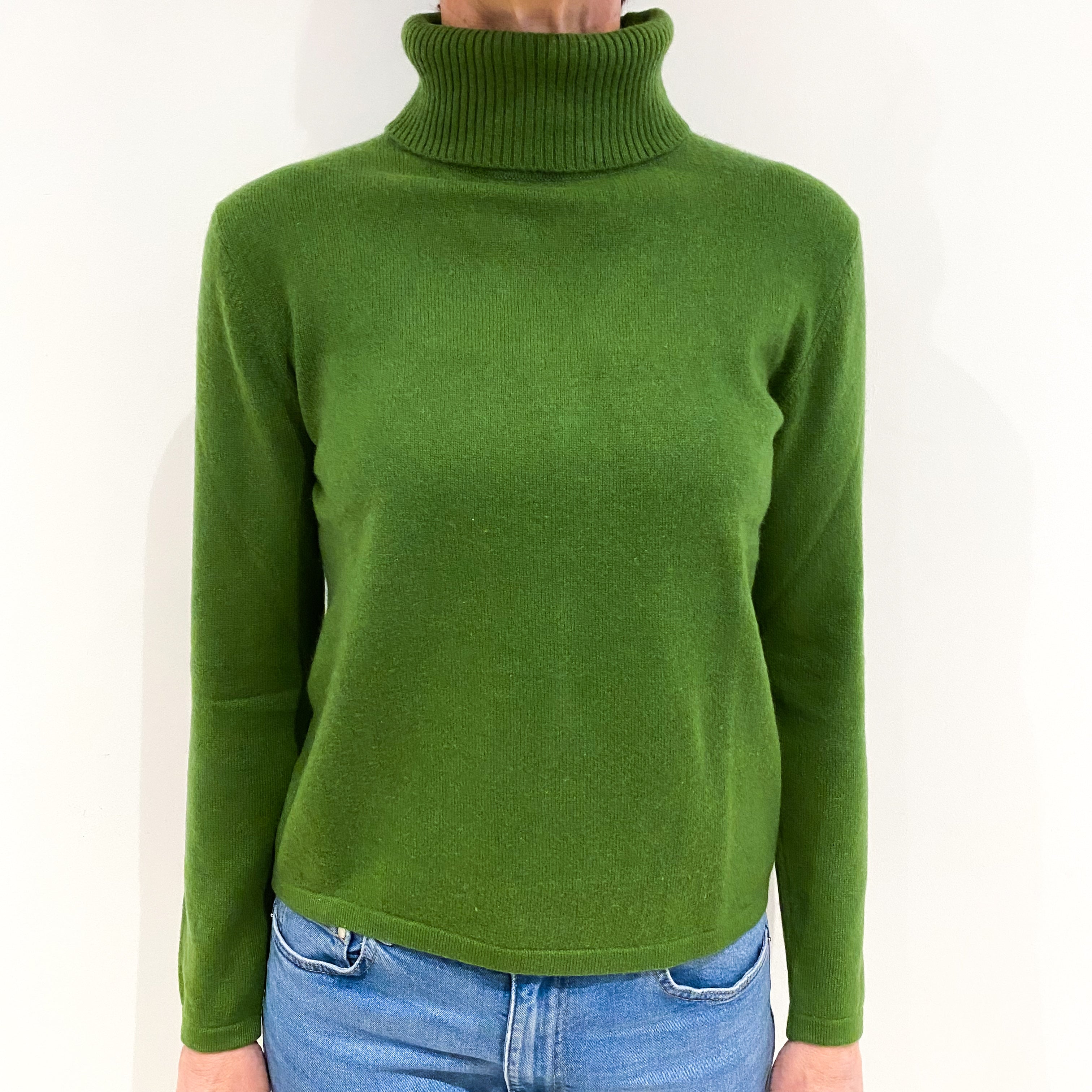Fern Green Cashmere Polo Neck Jumper Small