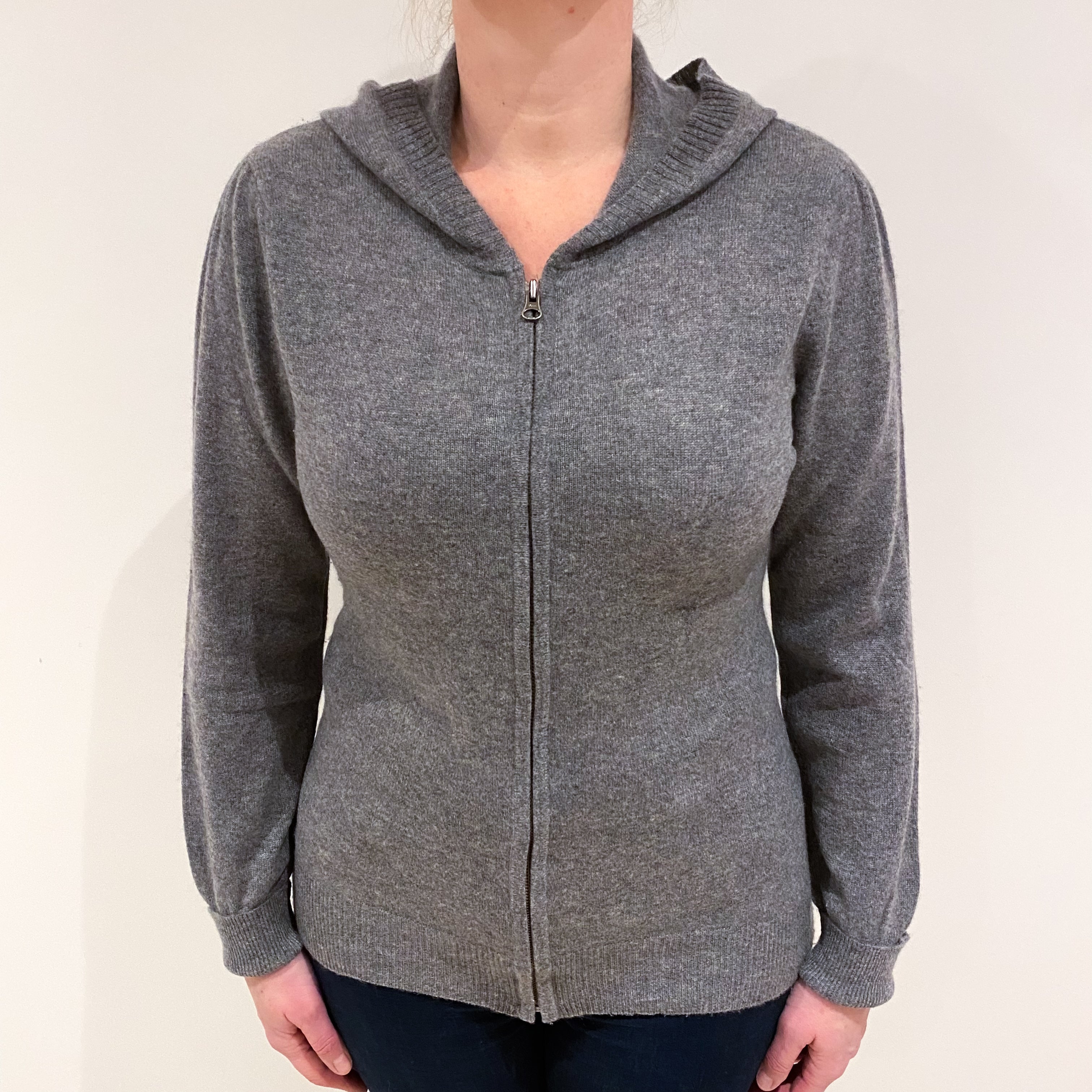 Ash Grey Cashmere Zip Up Hoodie Large