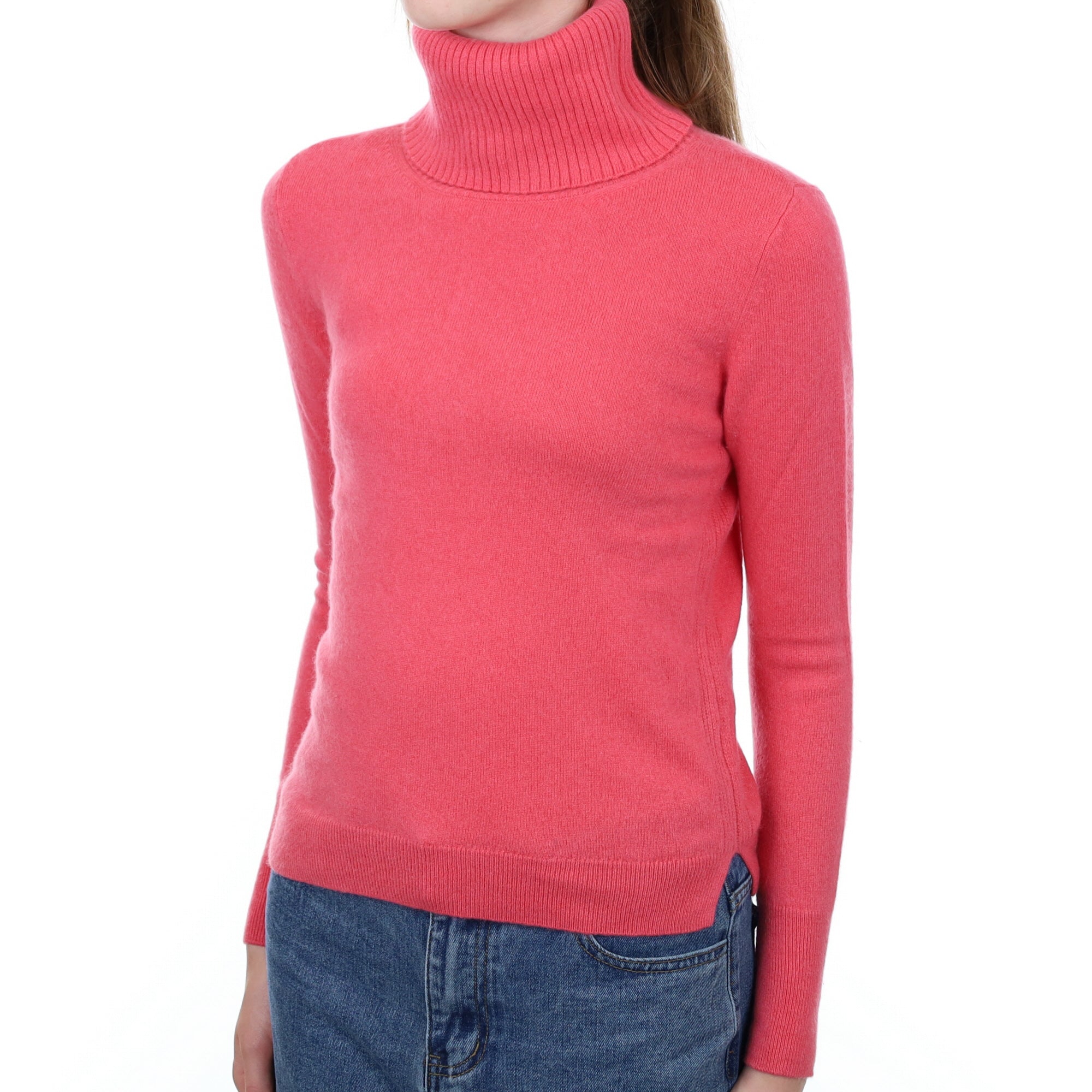 Loganberry Pink Cashmere Polo Neck Jumper Extra Small