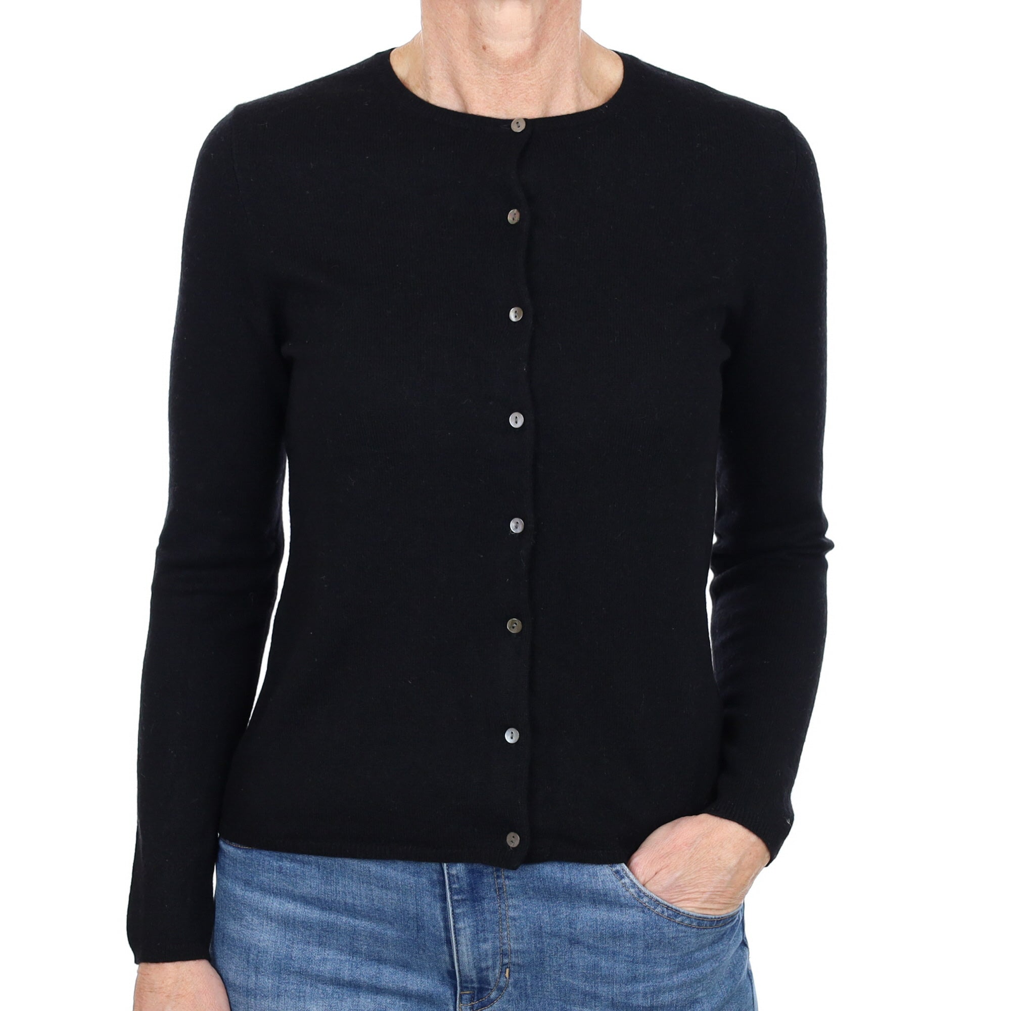 Black Cashmere Crew Neck Cardigan Small