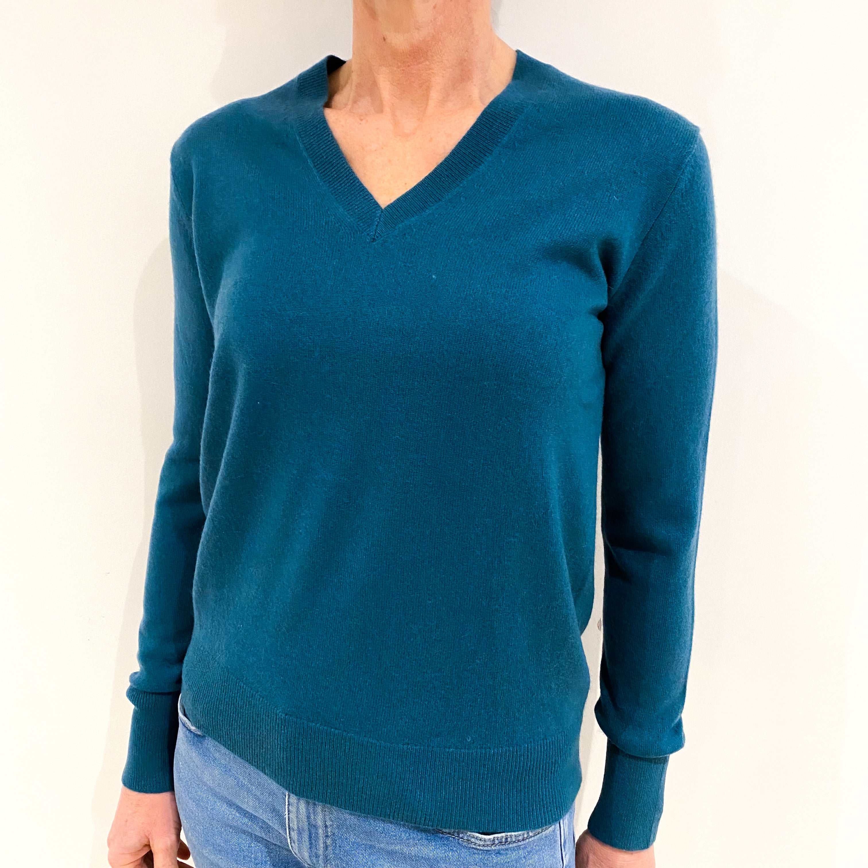 Forest Green Cashmere V Neck Jumper Small