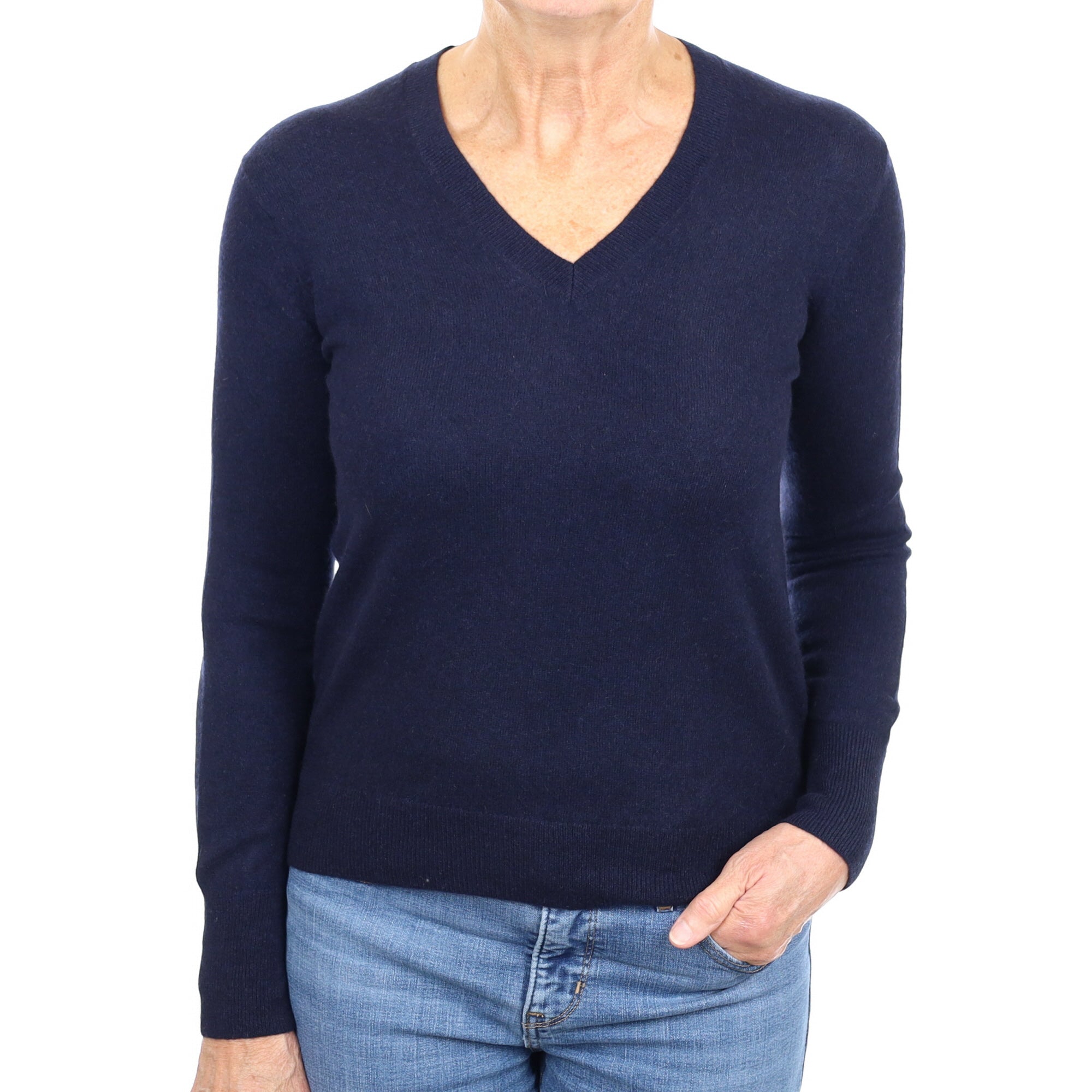 Navy Blue Cashmere V Neck Jumper Medium