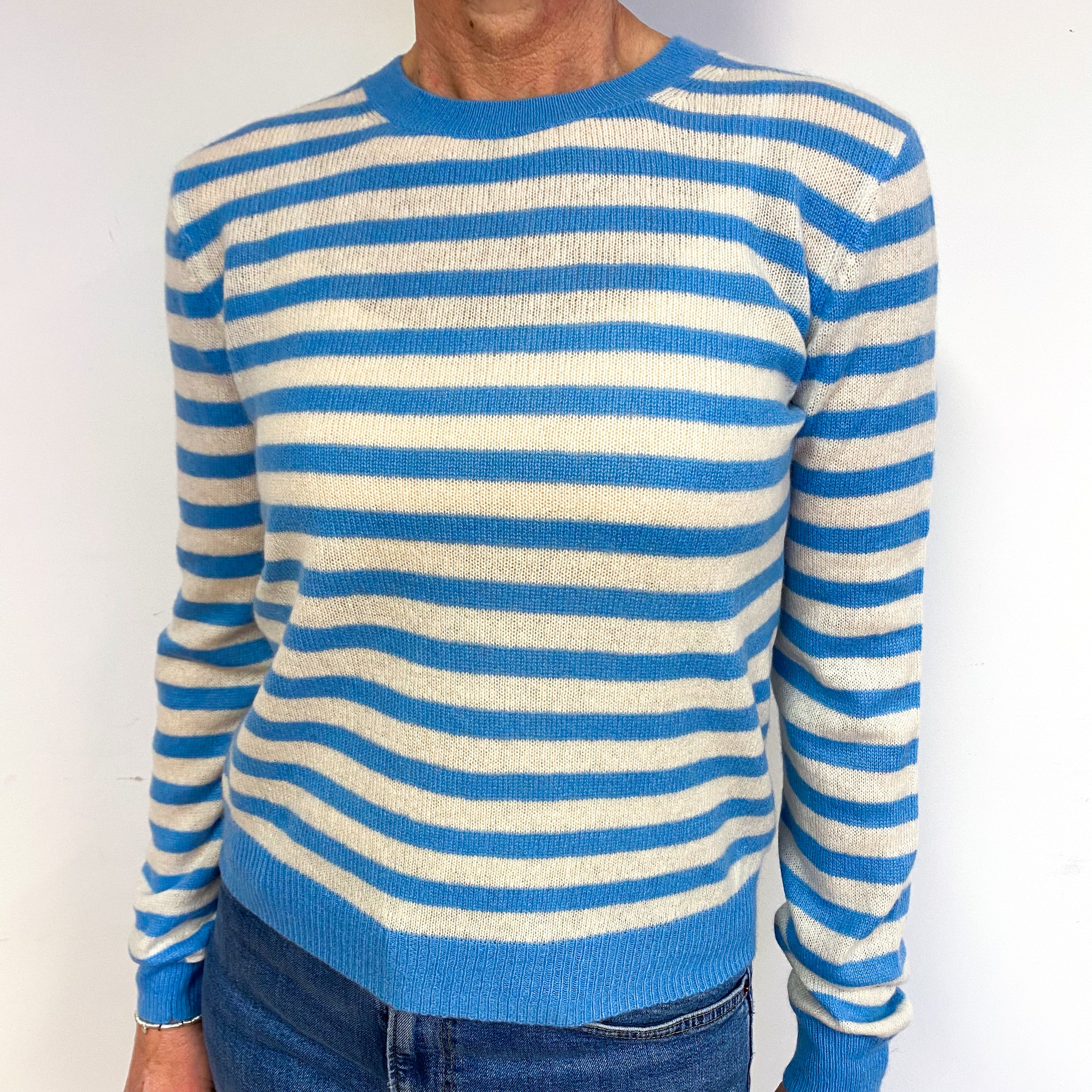Sky Blue And Cream Cashmere Crew Neck Jumper Medium