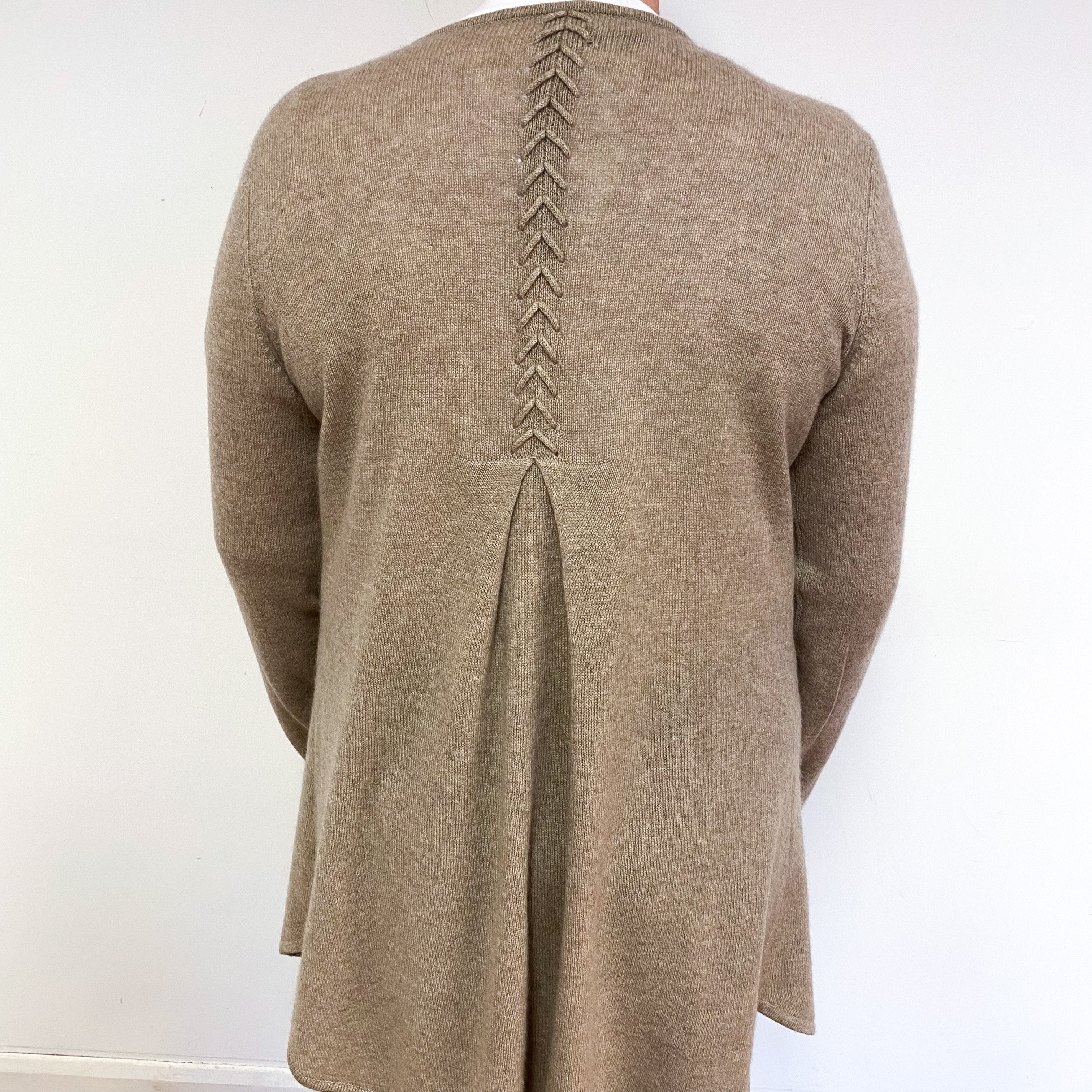 Taupe Brown Cashmere Edge to Edge Cardigan Large