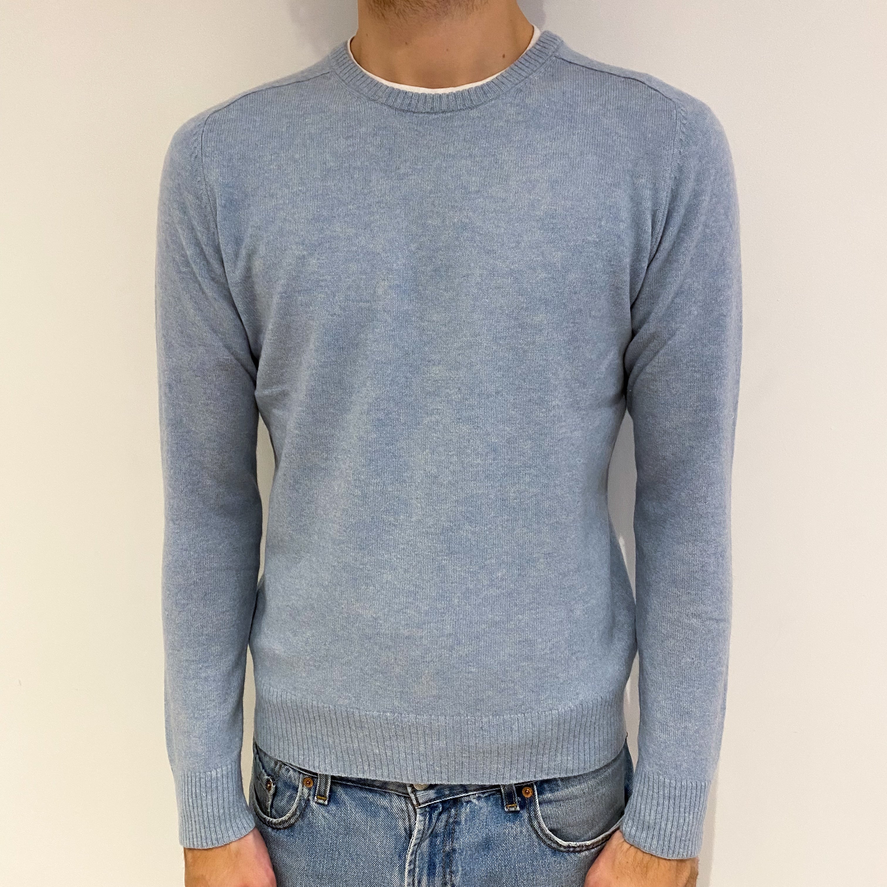 Men's Opal Blue Cashmere Crew Neck Jumper Medium