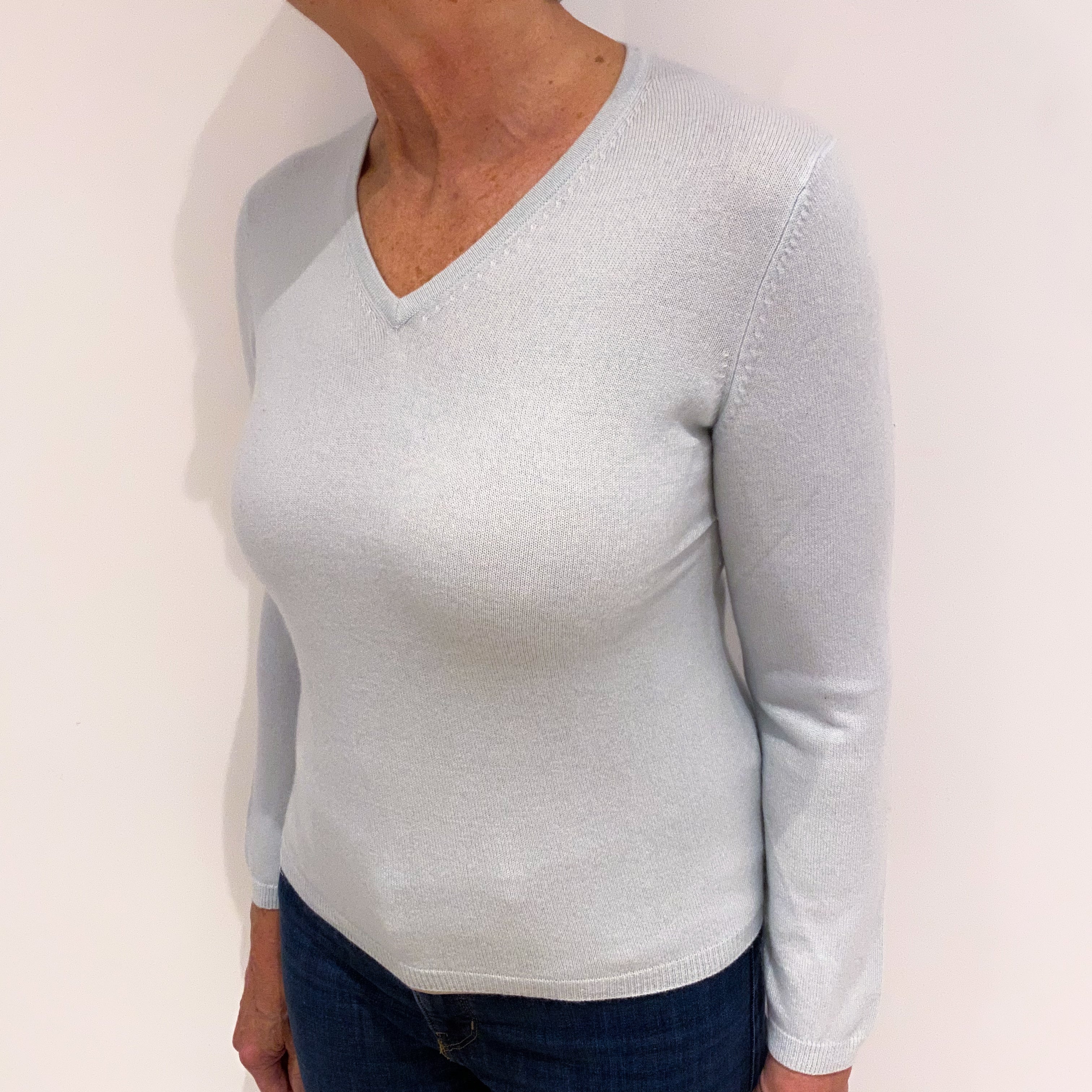 Pale Duck Egg Green Cashmere V Neck Jumper Medium
