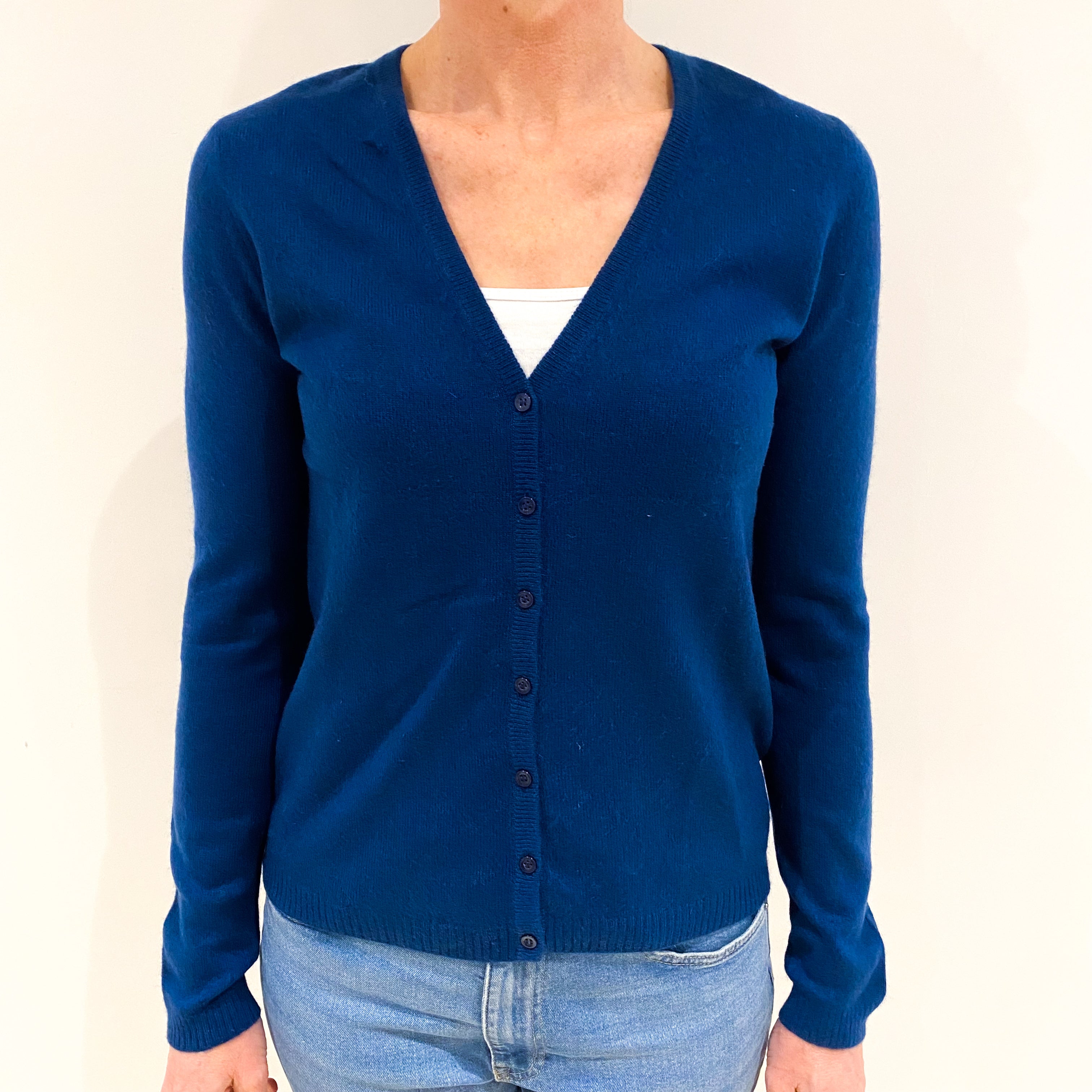 Blueberrry Blue Cashmere V Neck Cardigan Small