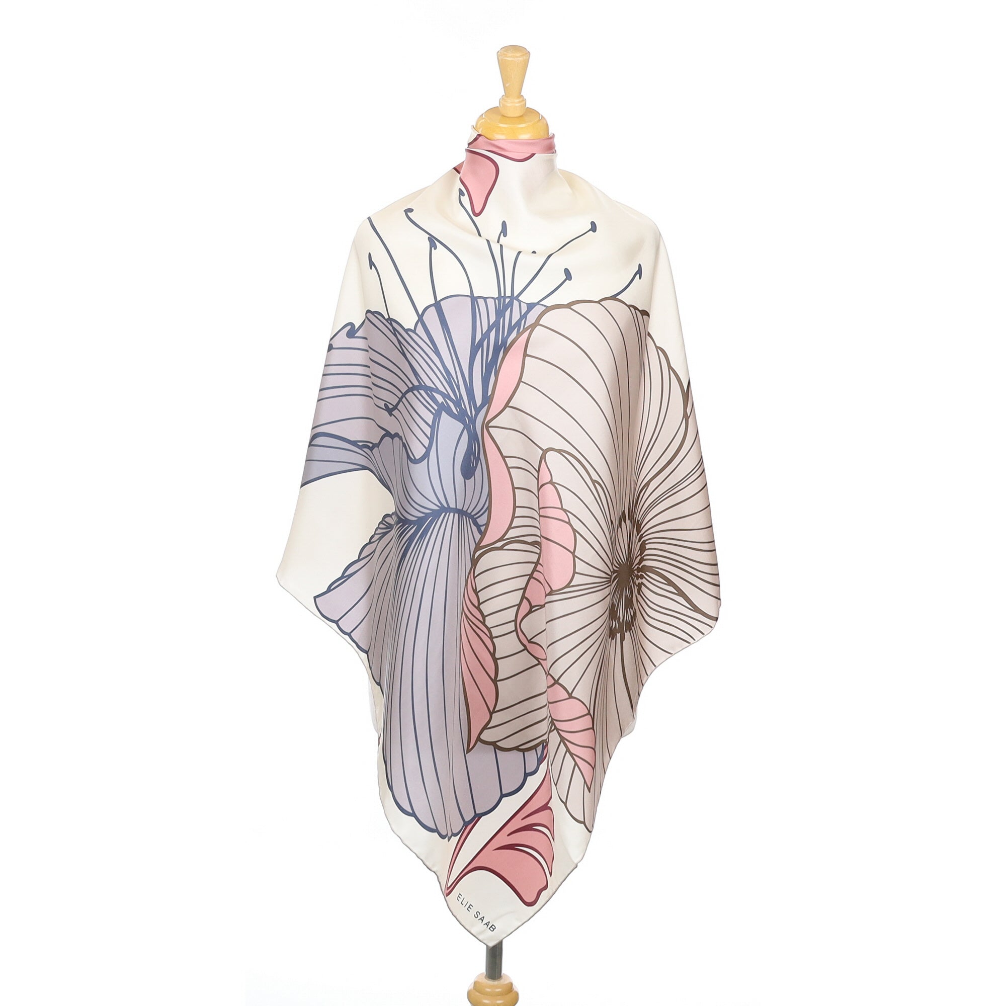 Brand New Elie Saab Cream Floral Silk Scarf