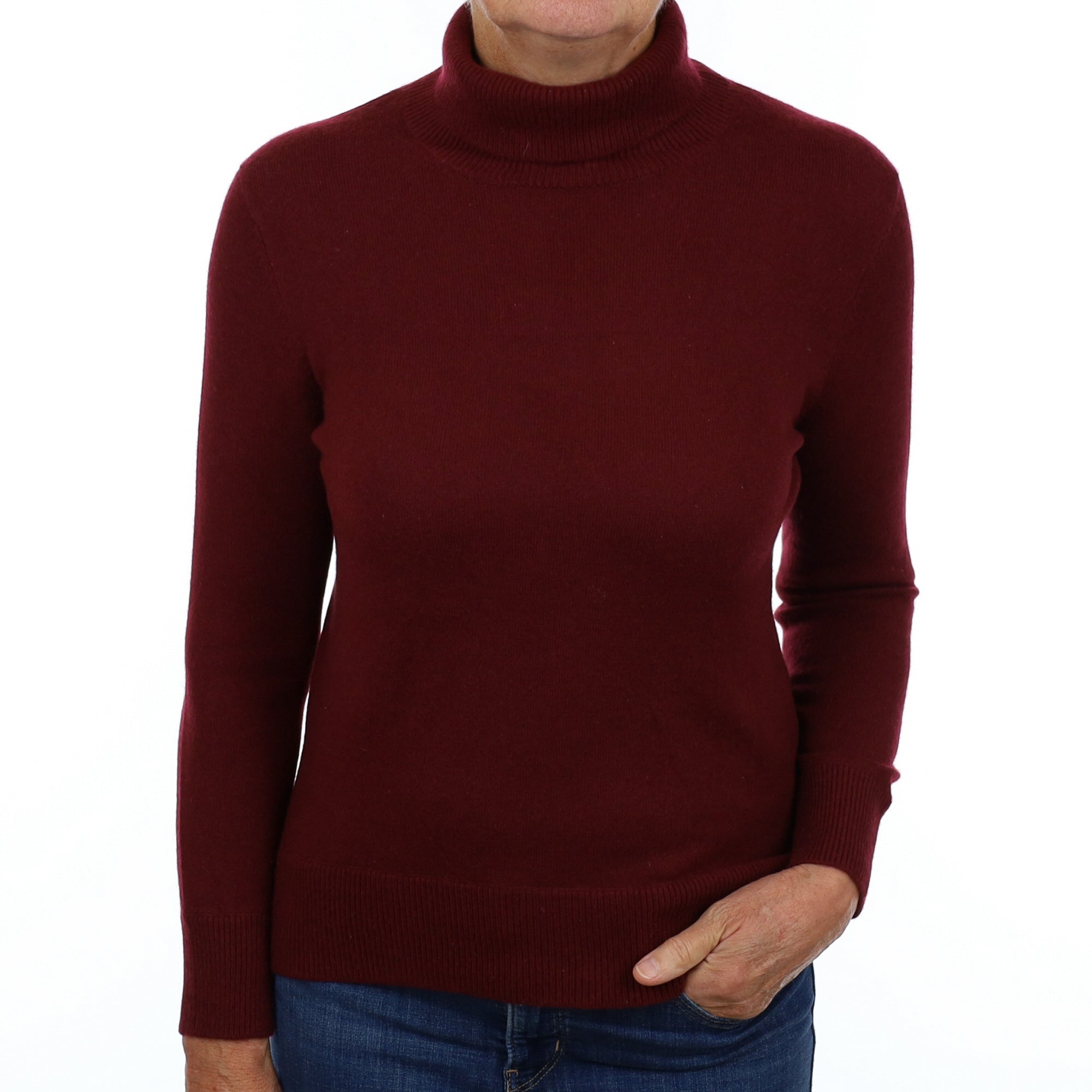 Wine Red Cashmere Polo Neck Jumper Medium