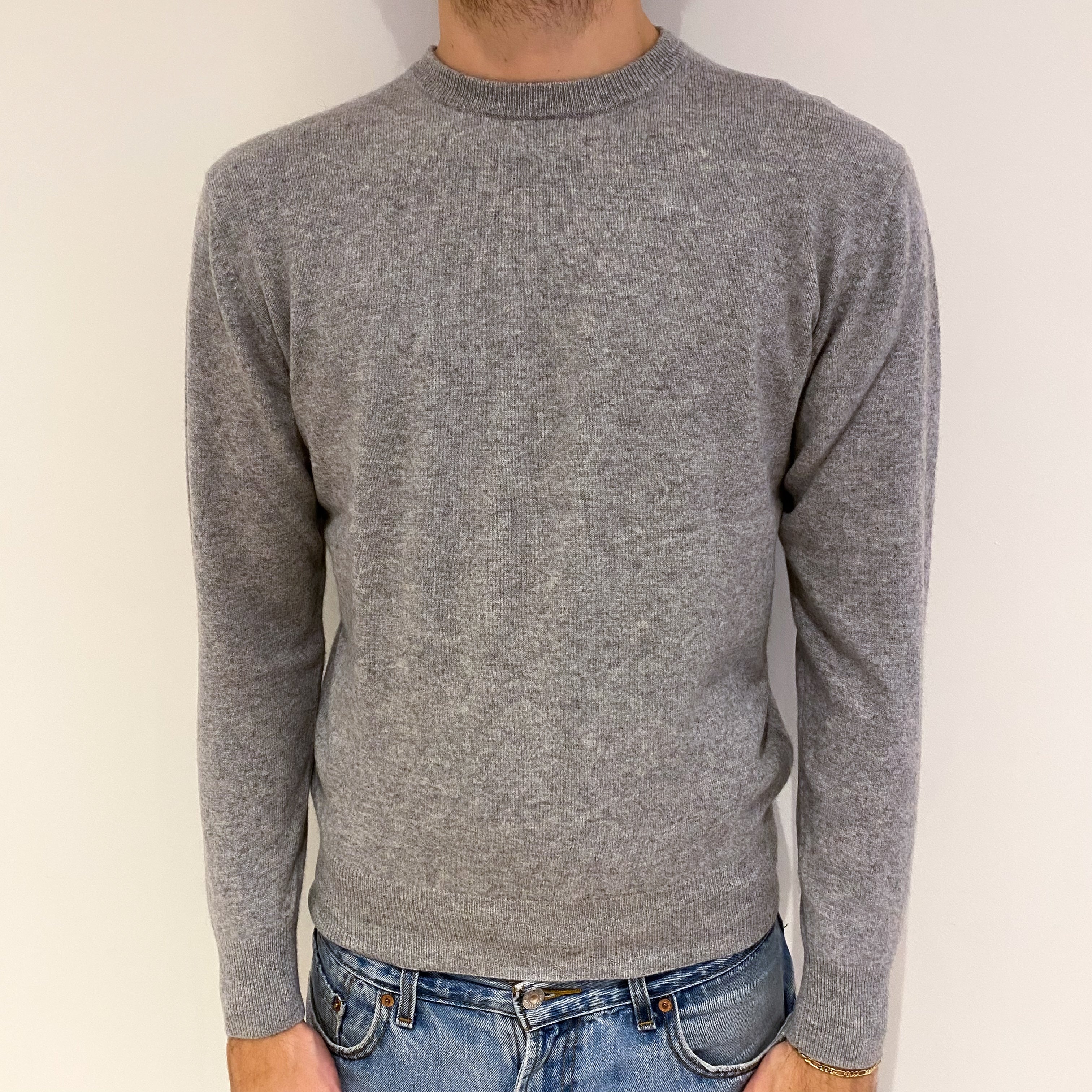 Men's Smoke Grey Cashmere Crew Neck Jumper Medium