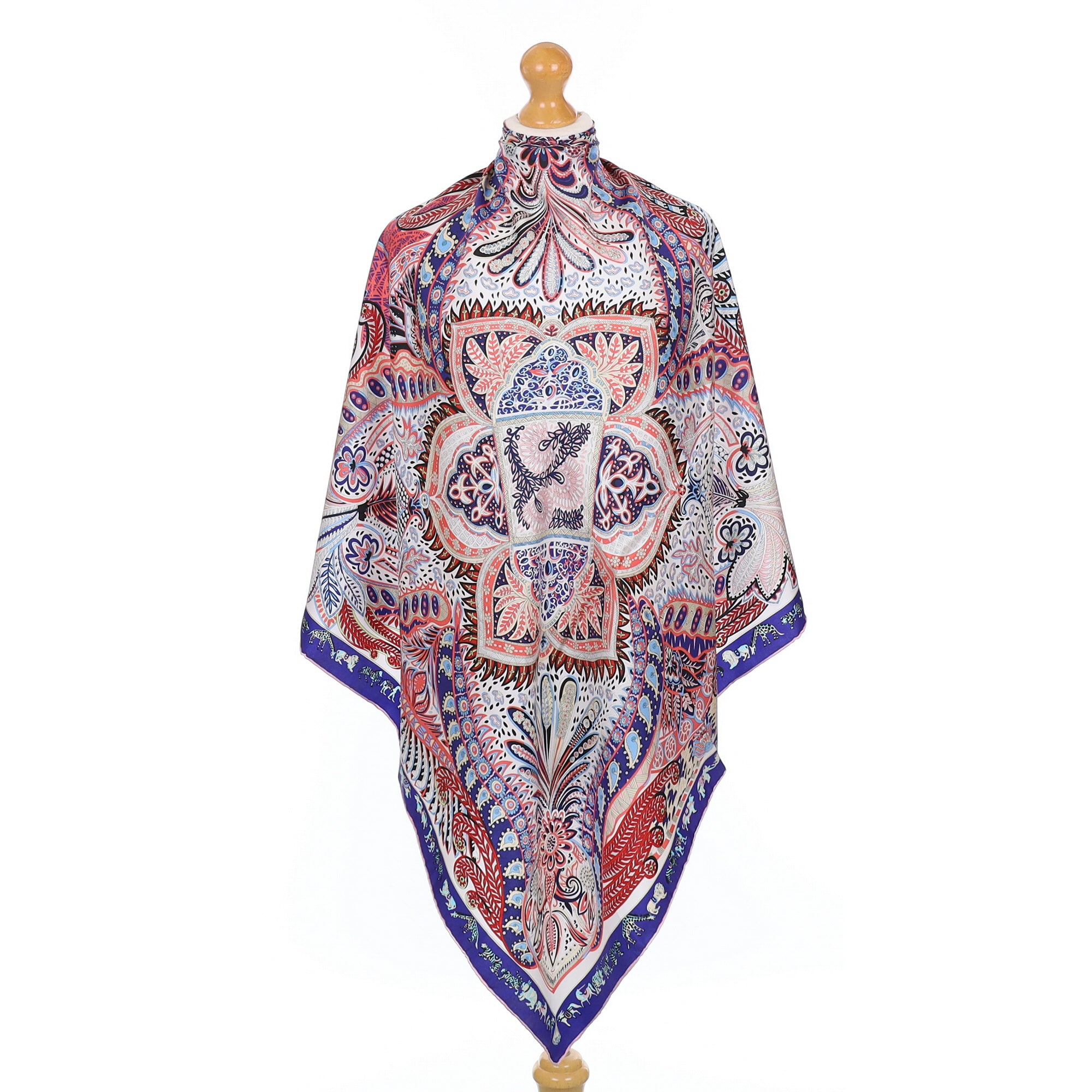 Blue and Red Paisley Silk Scarf
