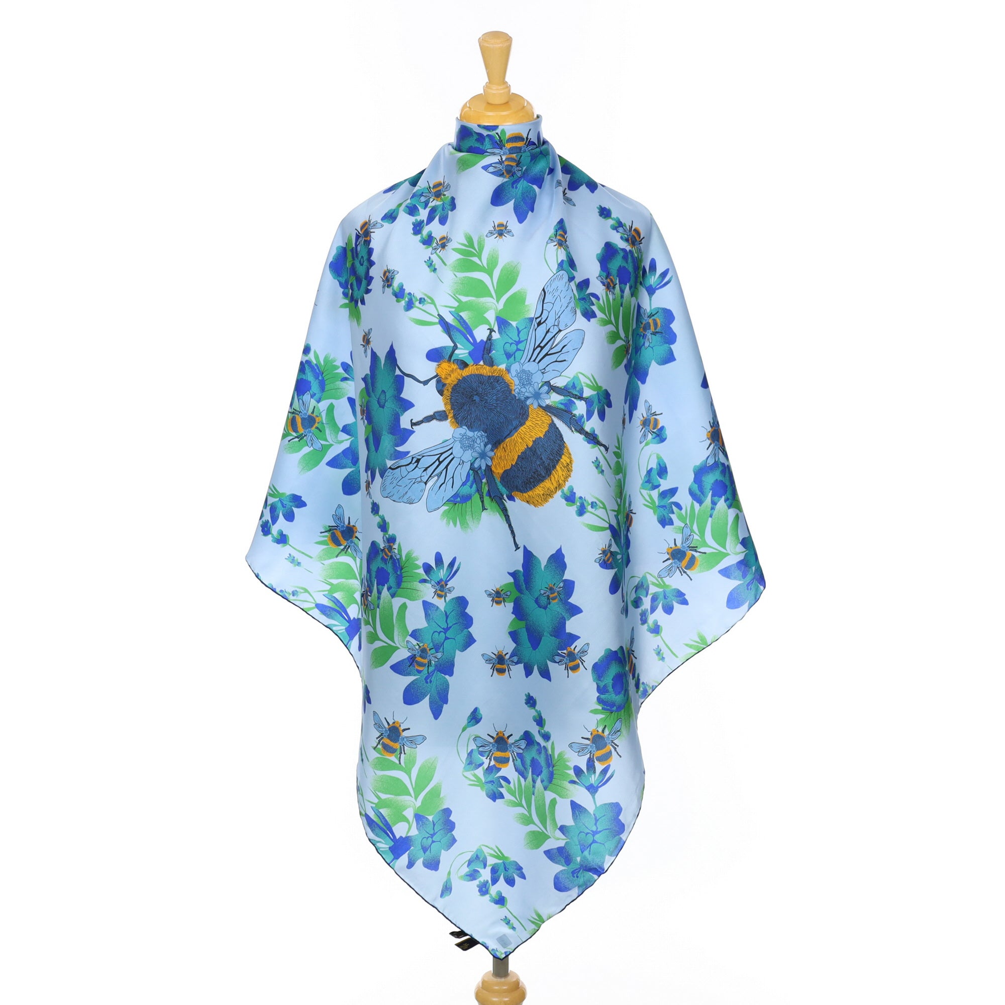 Henry Poole Blue Bumble Bee Designer Silk Scarf