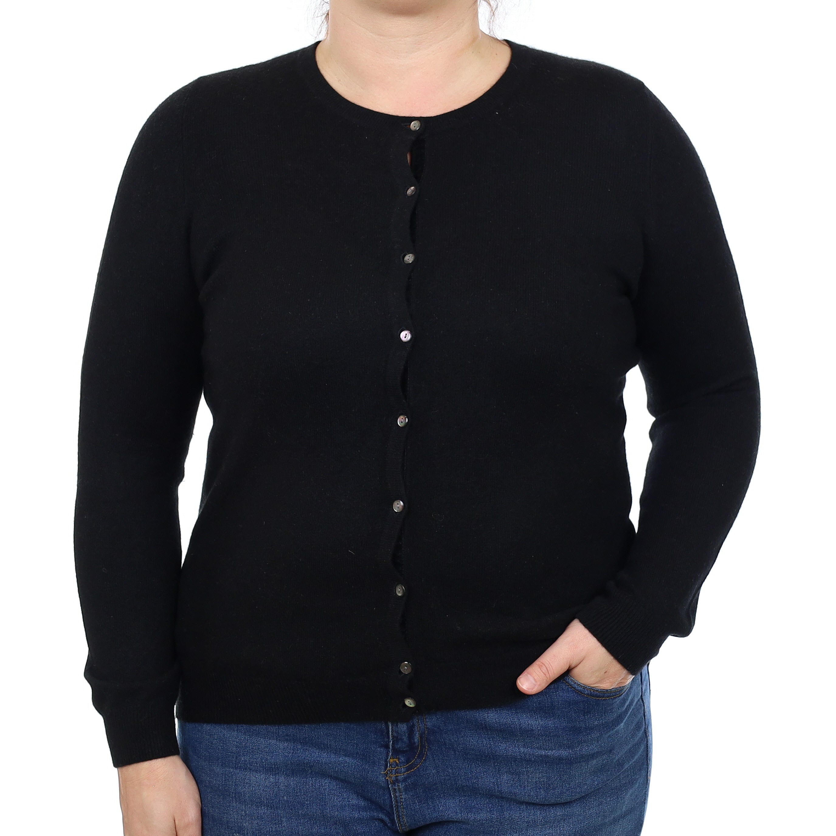 Black Cashmere Crew Neck Cardigan Large