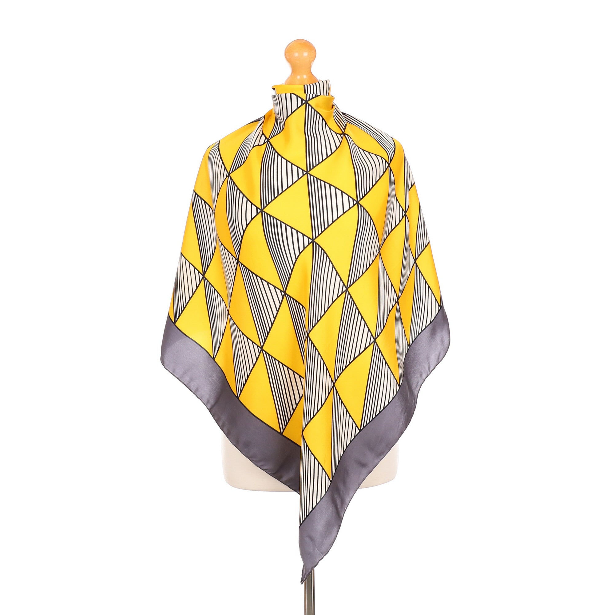 Jean Parel Yellow Geometric Silk Scarf