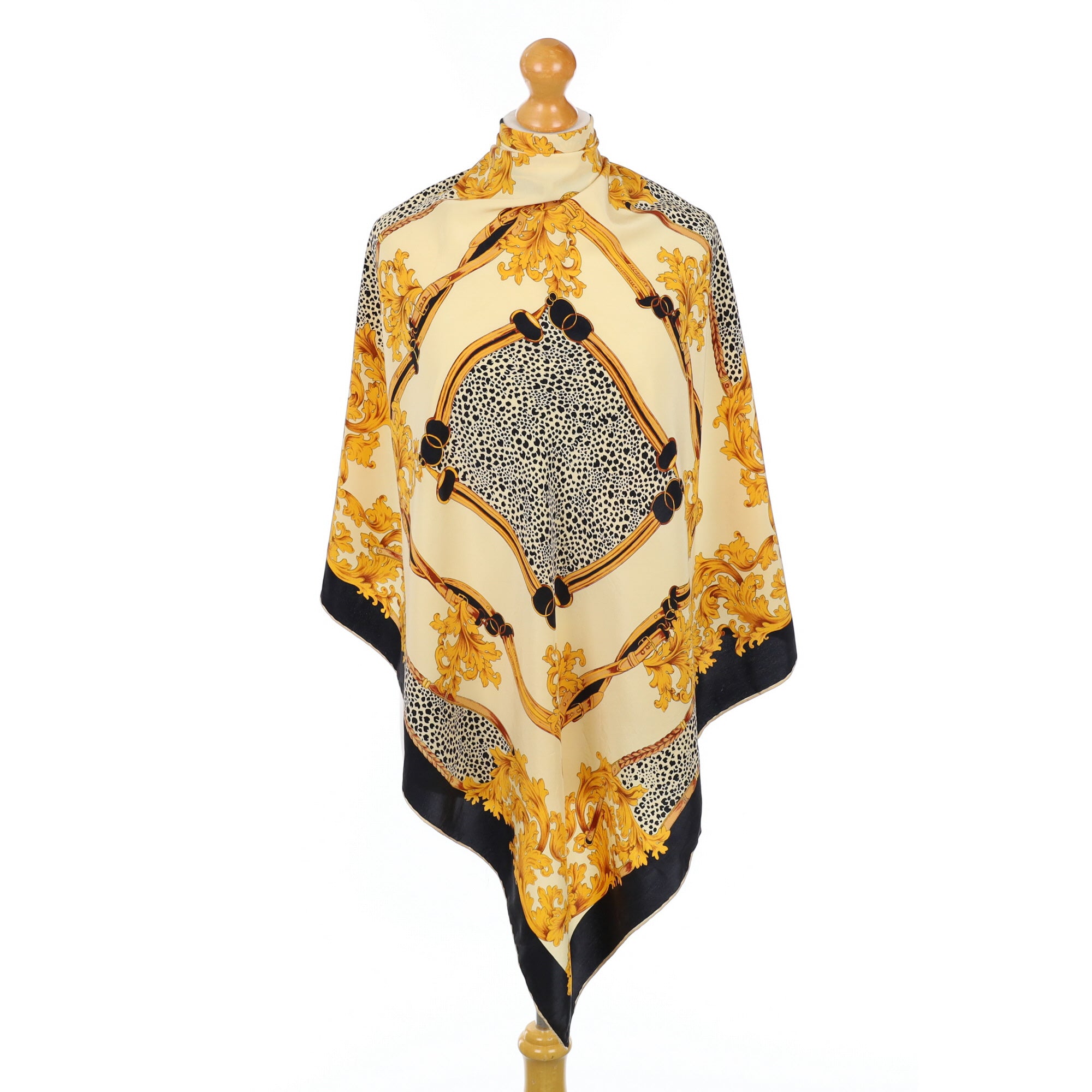 Aker Black and Yellow Vintage Silk Scarf
