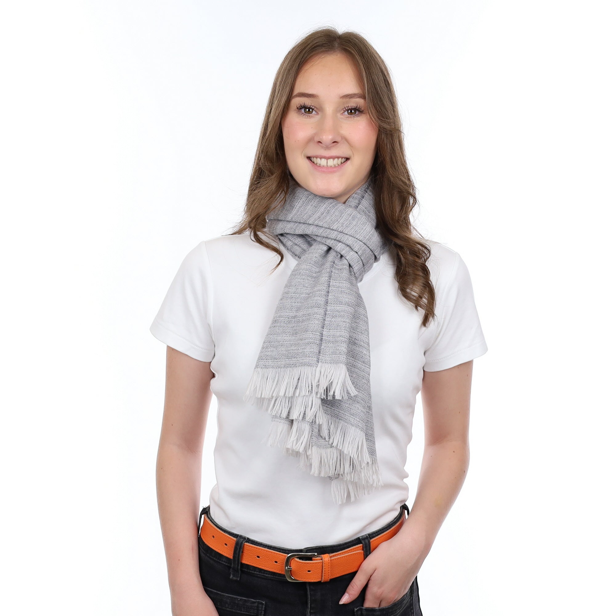 Brand New British Smoke Grey and Ivory Luxury Woven Cashmere Mini Wrap