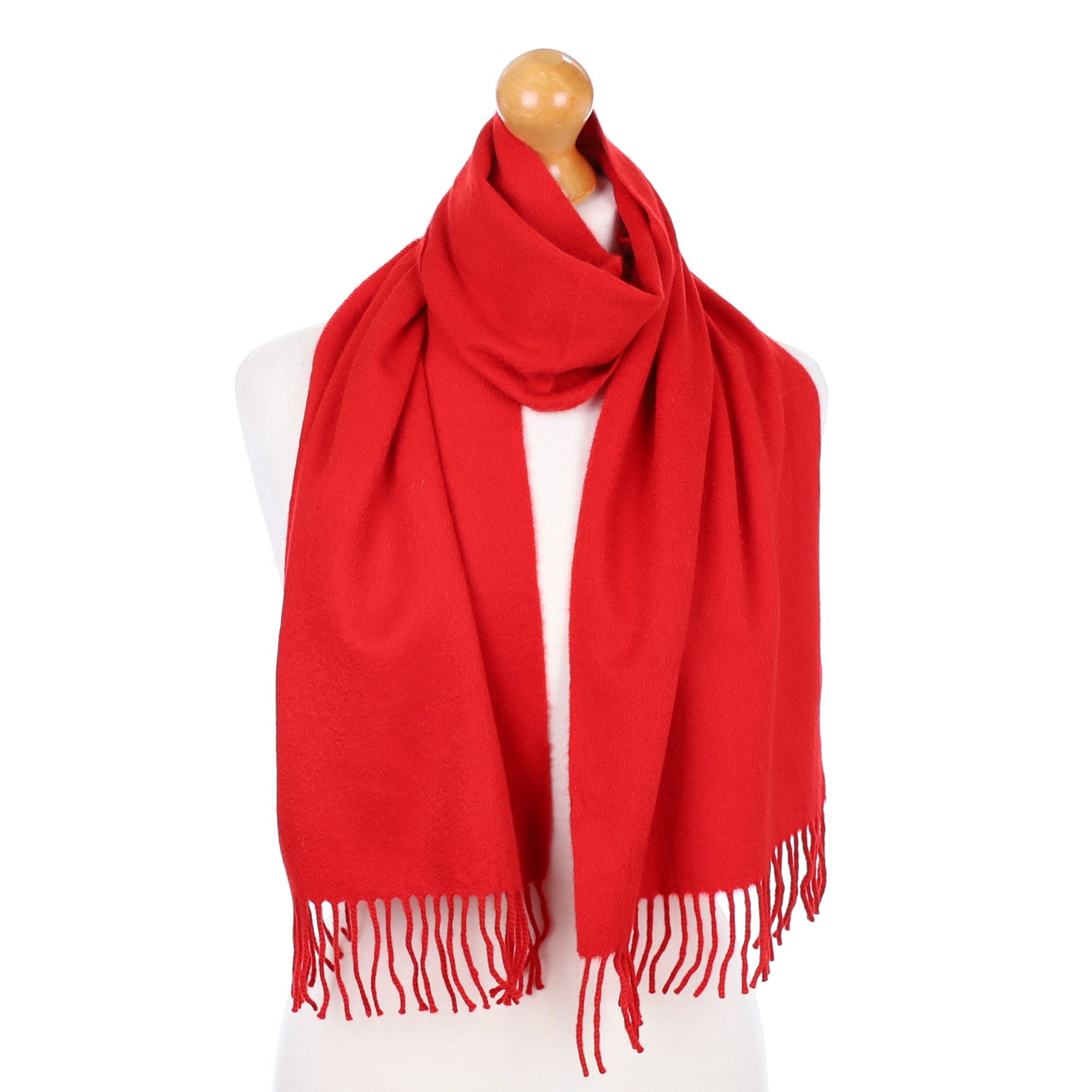 Scarlet Red Fringed Cashmere Woven Scarf