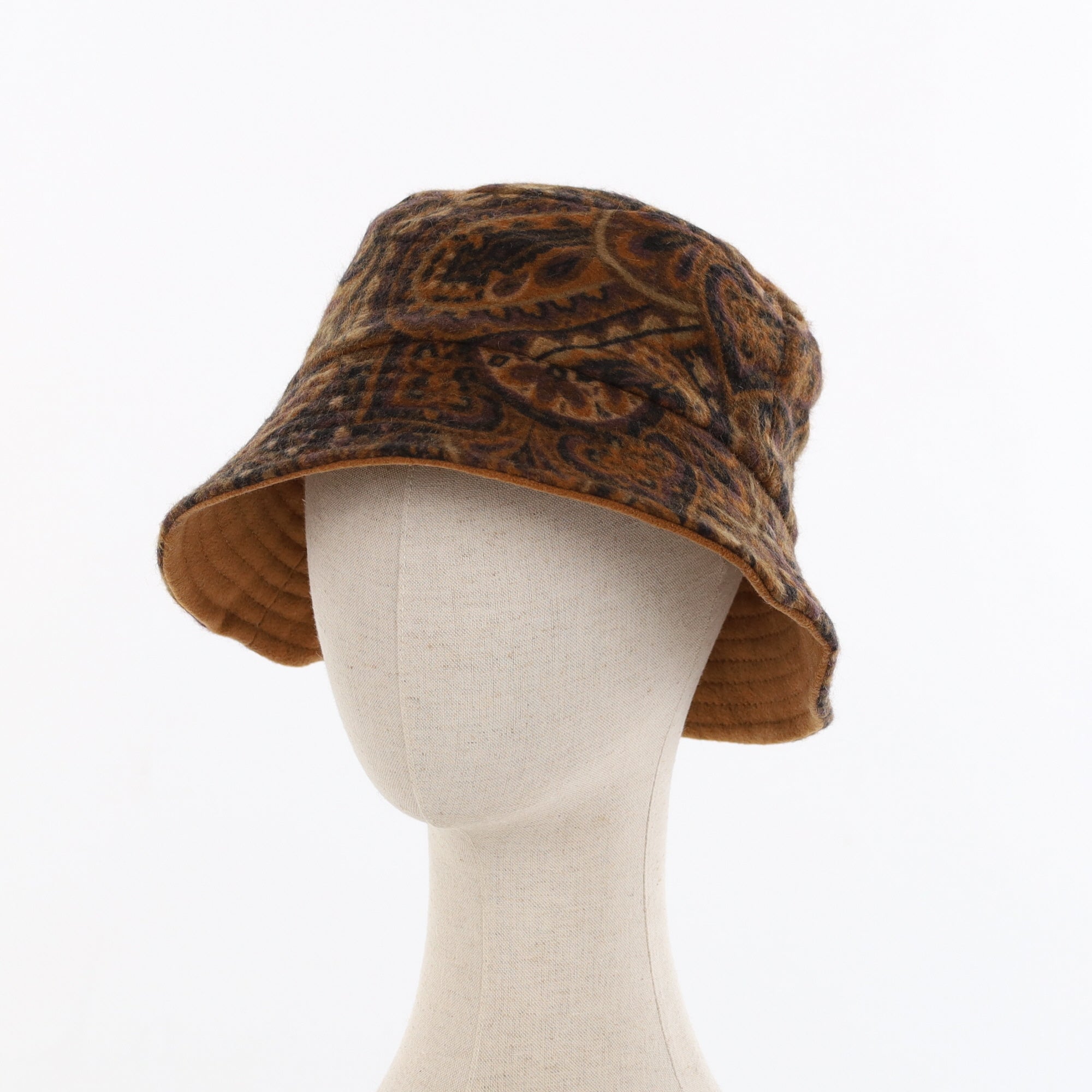 Unisex Butterscotch Paisley Reversible Cashmere Bucket Hat Men’s - M Women’s - L