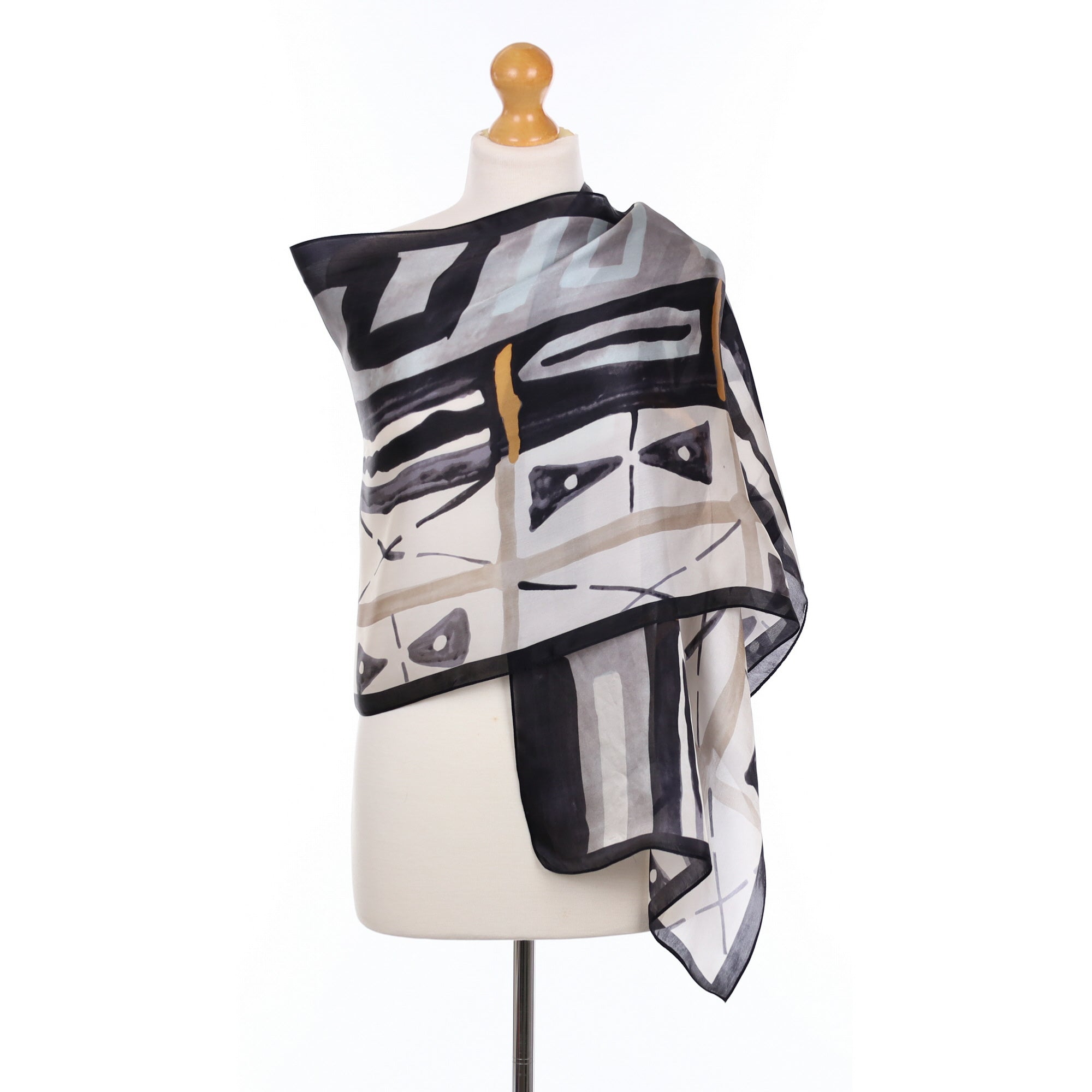 Vince Camuto Black & Grey Abstract Silk Scarf