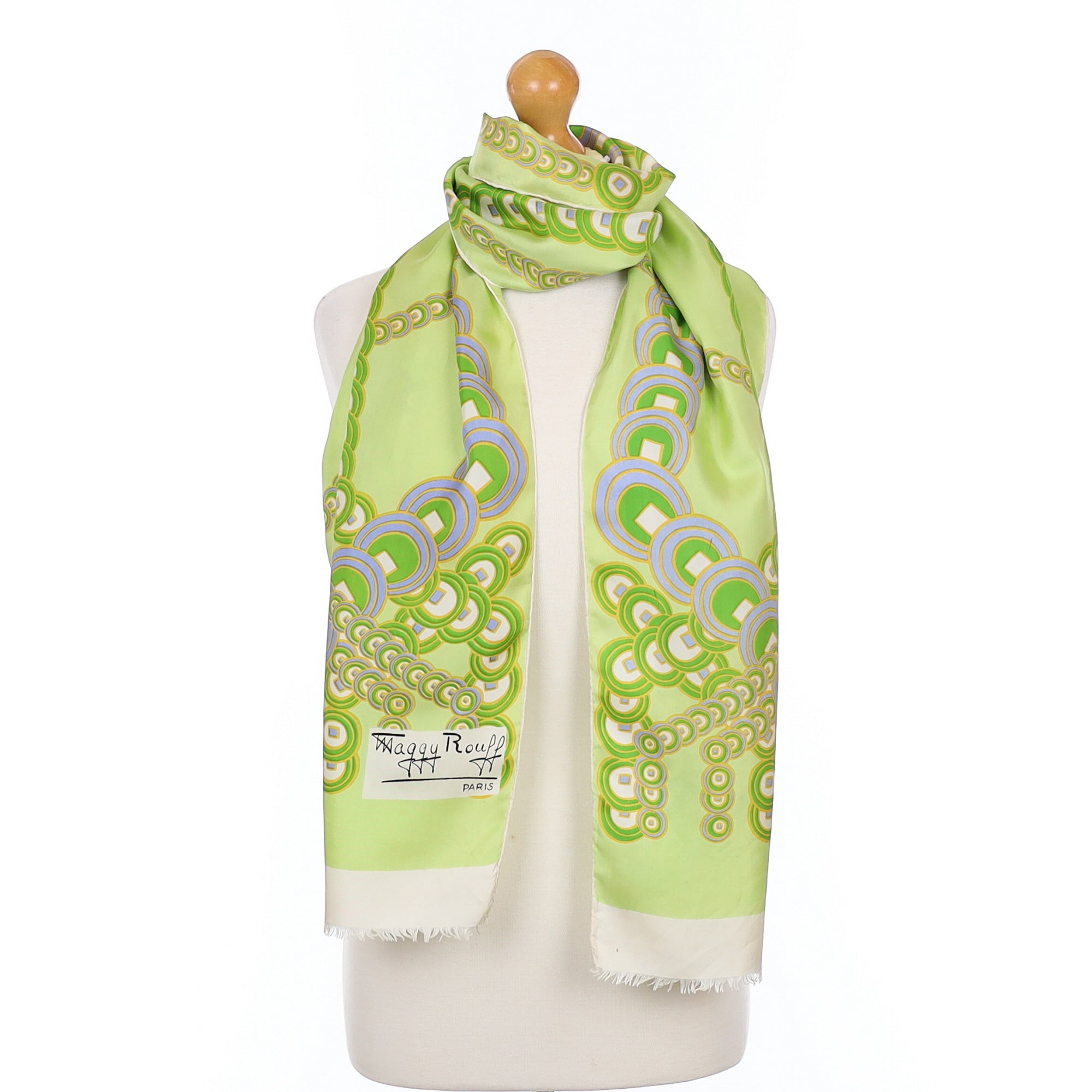 1970’s Maggy Rouff Green Retro Vintage Silk Scarf