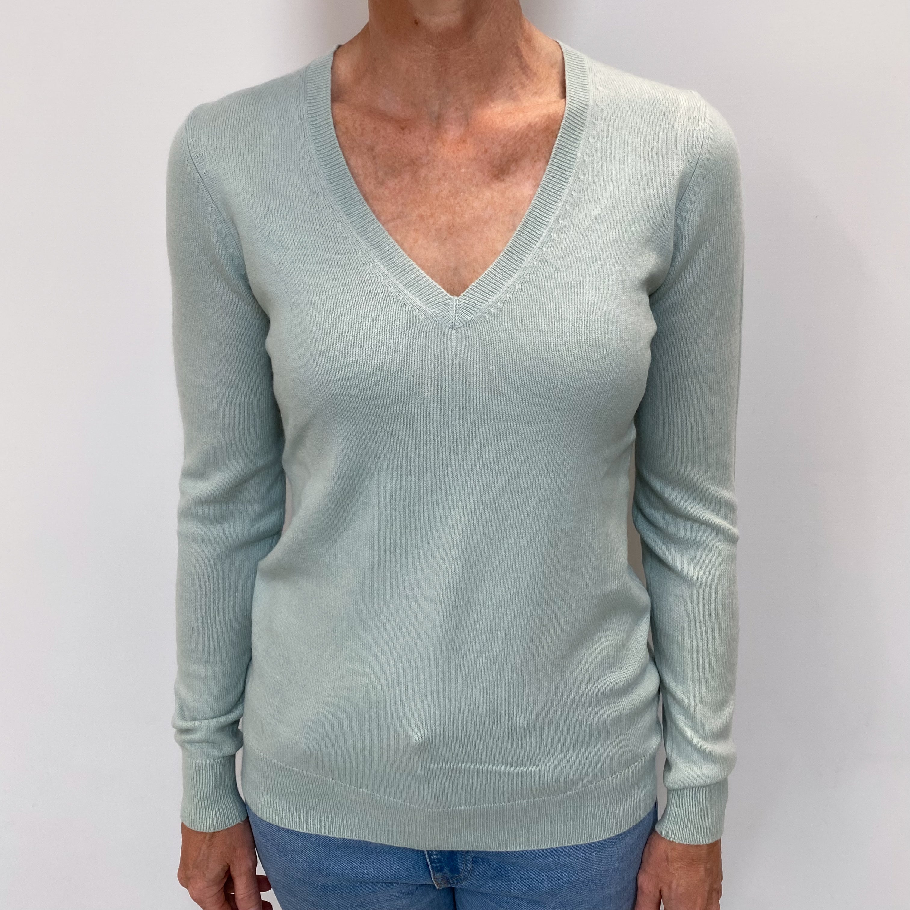 Opal Green Cashmere V Neck Jumper Small