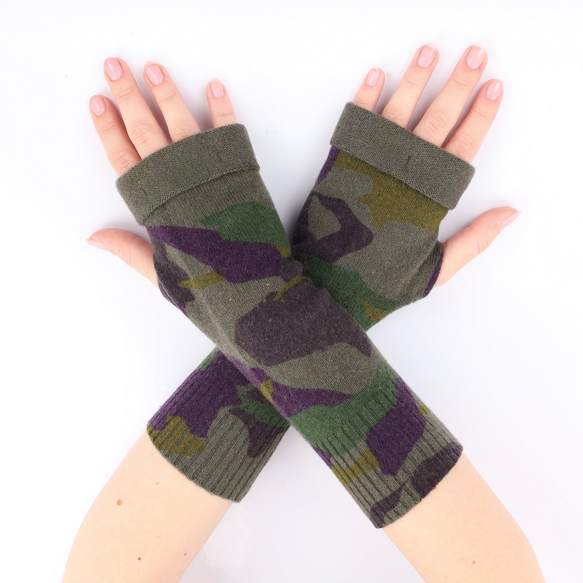 Khaki and Indigo Camouflage Fingerless Gloves