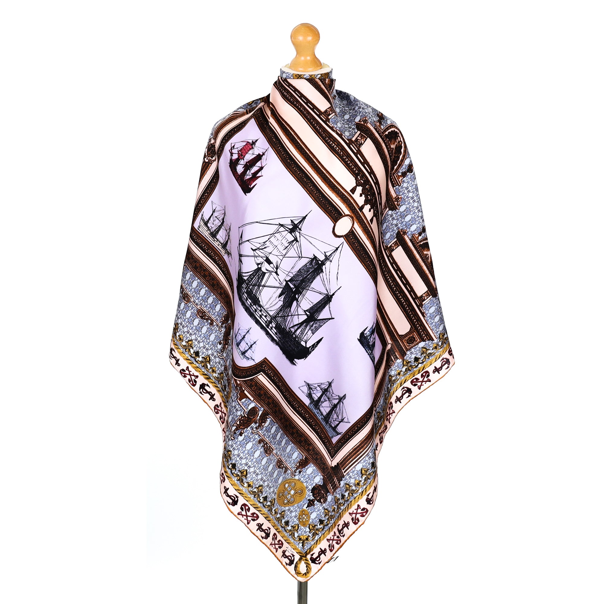 Nautical Themed Lilac and Pink Vintage Scarf