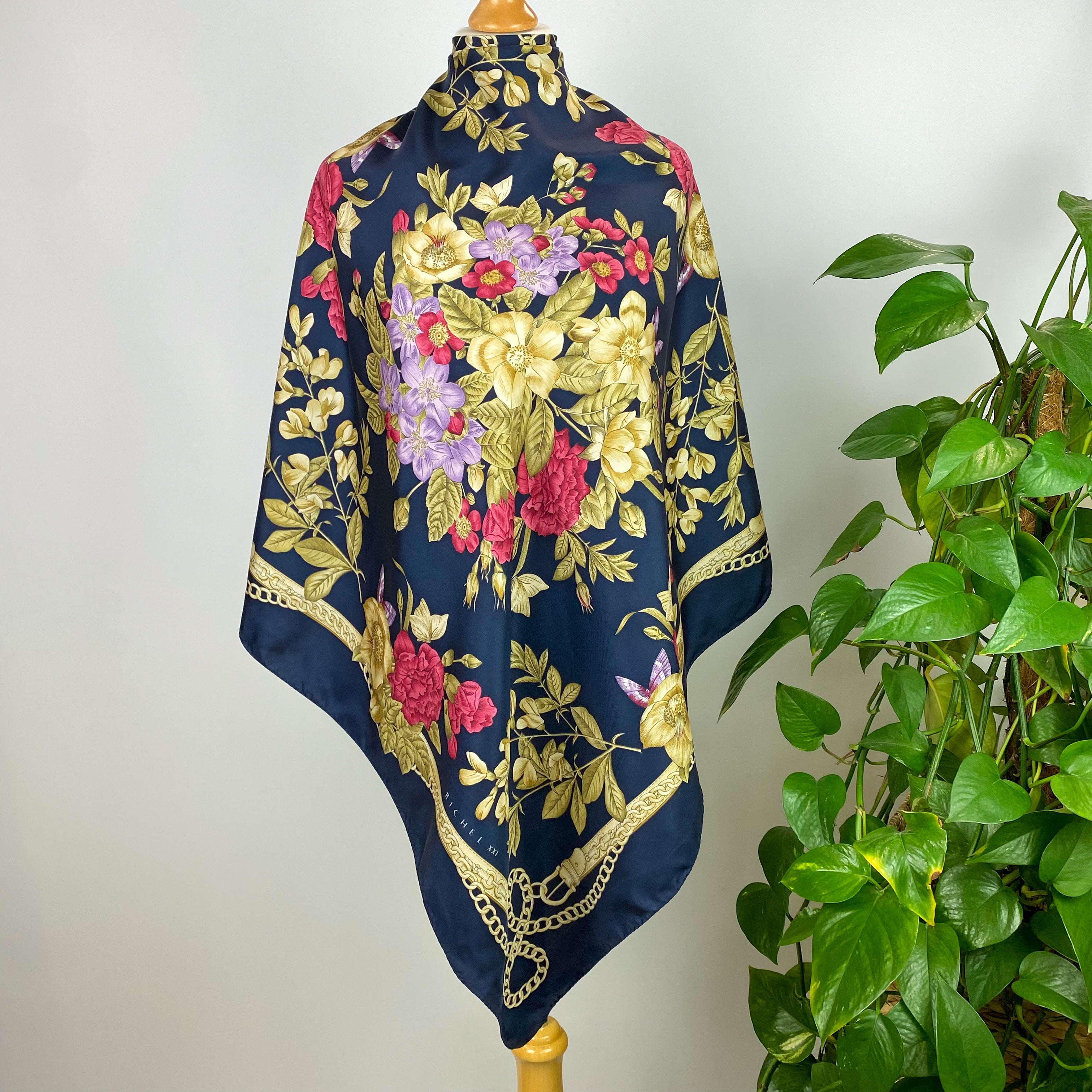 Richel French Navy Floral Silk Scarf