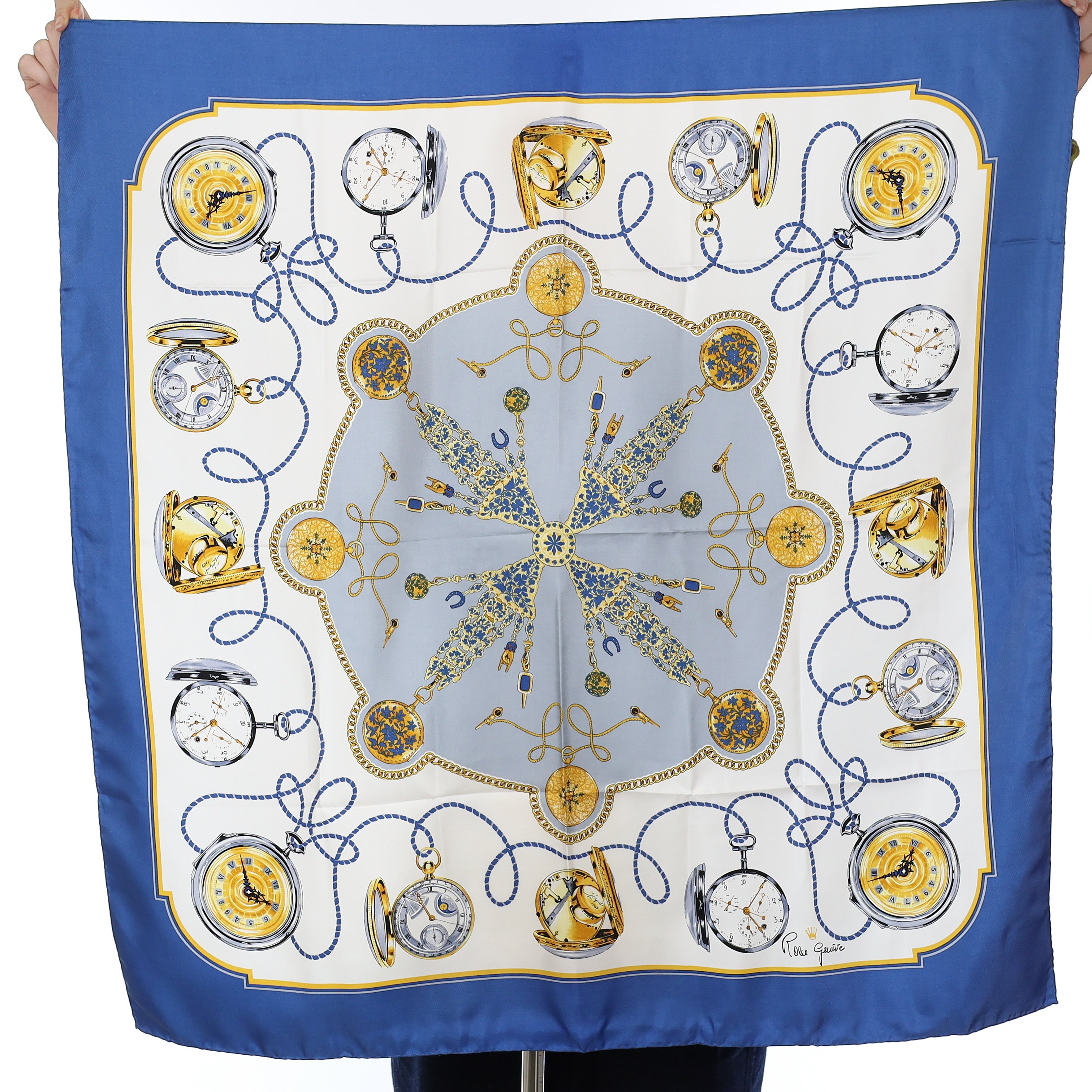 Brand New Rolex Blue Pocket Watch Silk Scarf