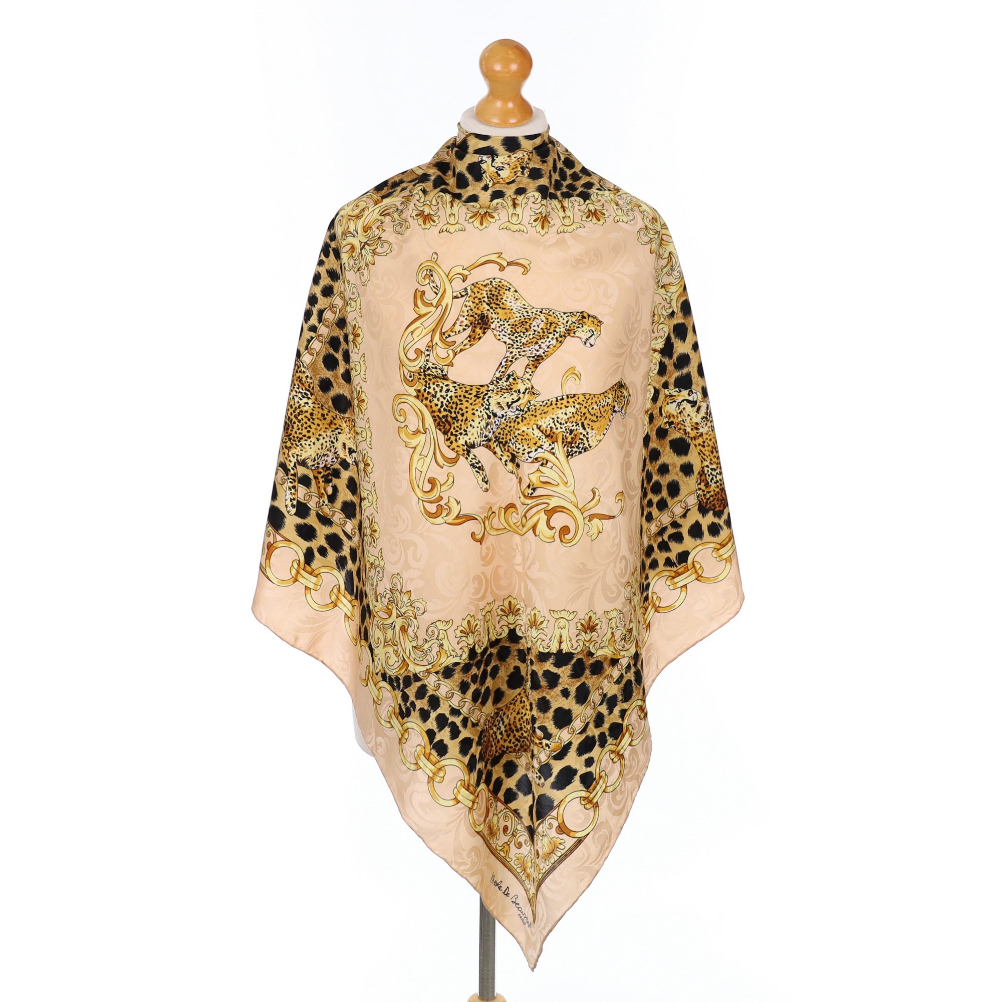 French Leopard Design Vintage Silk Scarf