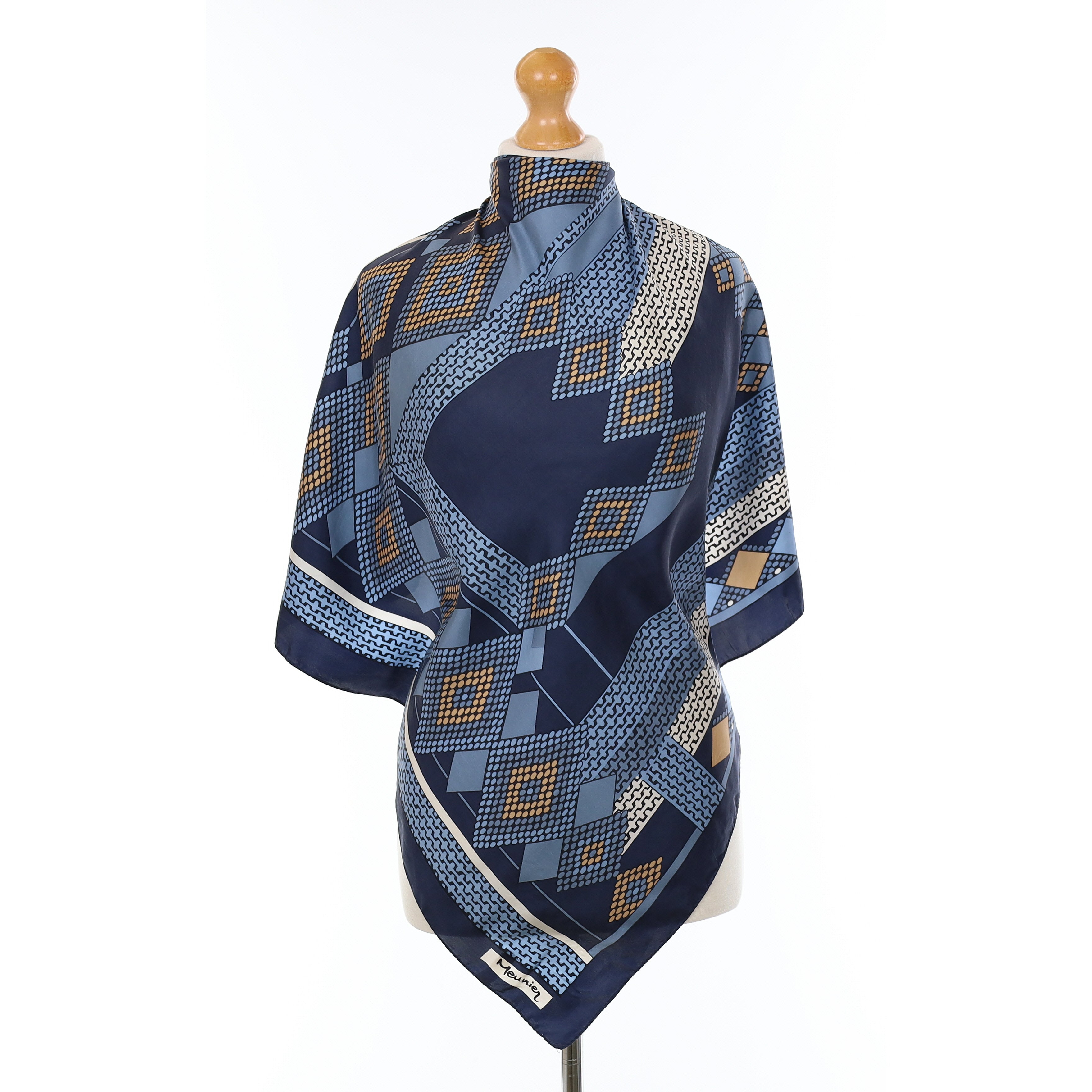 1970’s Navy Patterned Vintage Silk Scarf