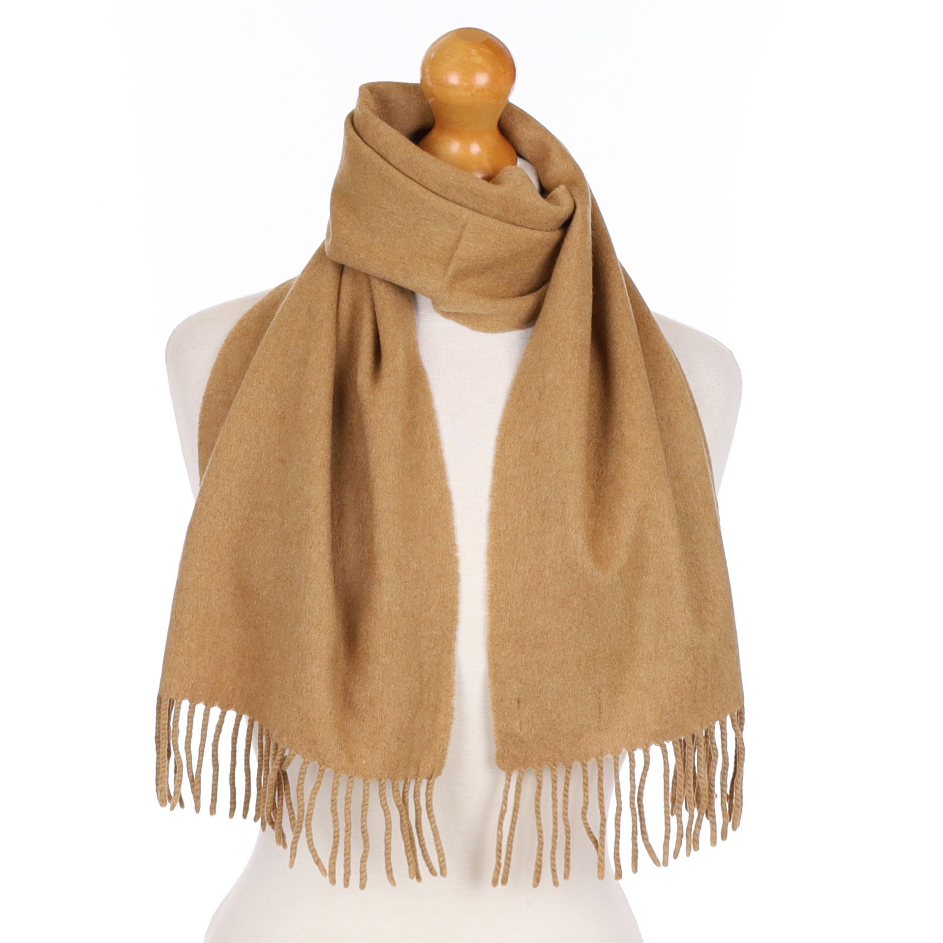 Camel Brown Cashmere Tasselled Woven Scarf