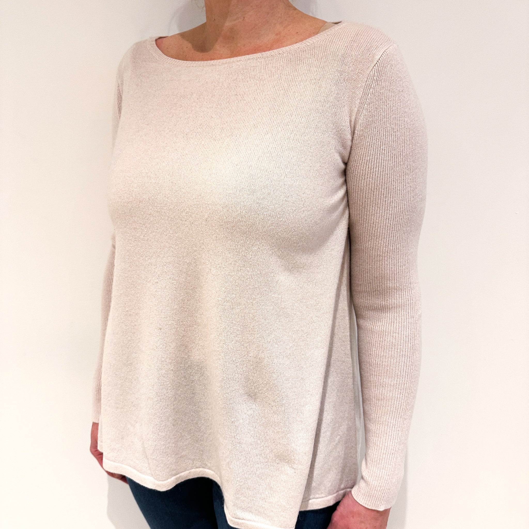 Ivory Beige Cashmere Crew Neck Jumper Large