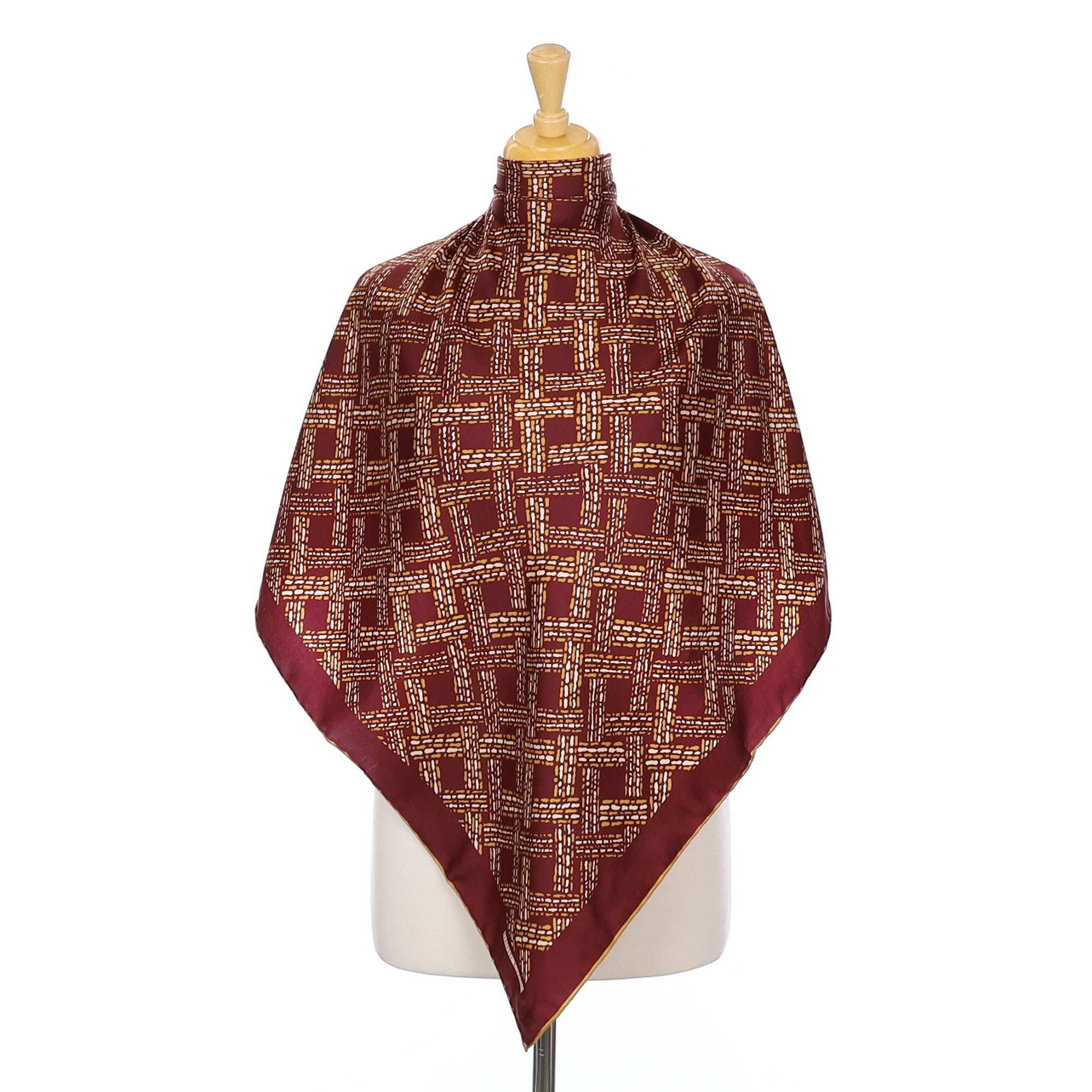 David Evans Burgundy Check Vintage Silk Scarf