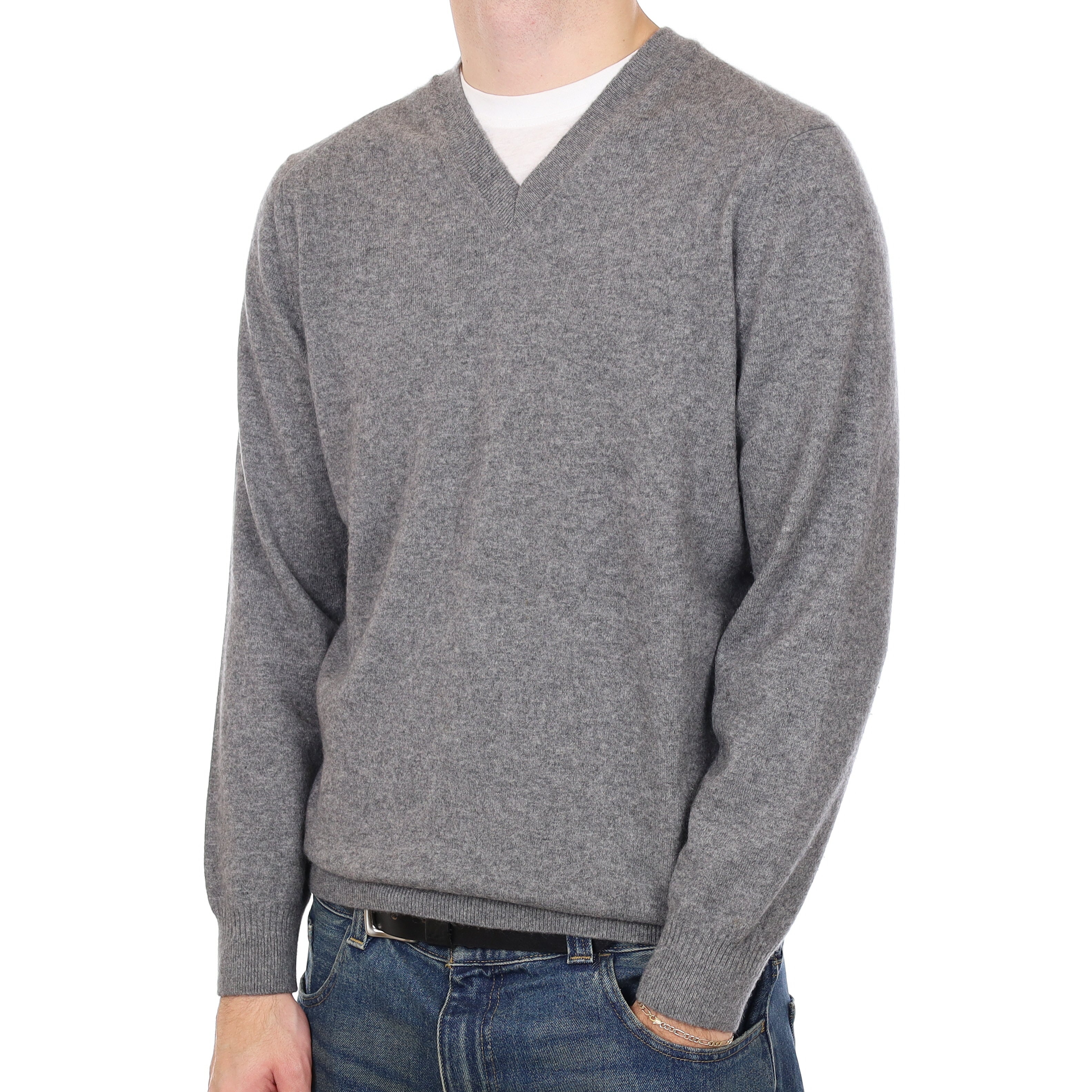 Men’s Slate Grey Cashmere V Neck Jumper Large