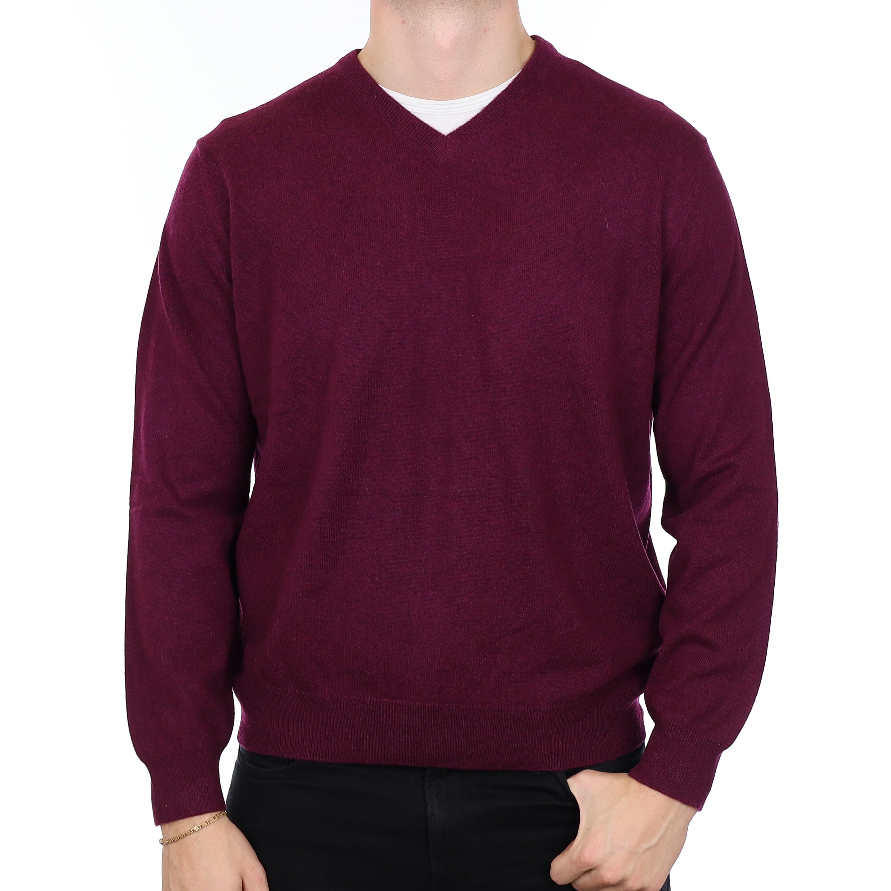 Men’s Bramble Purple Cashmere V Neck Jumper XXL