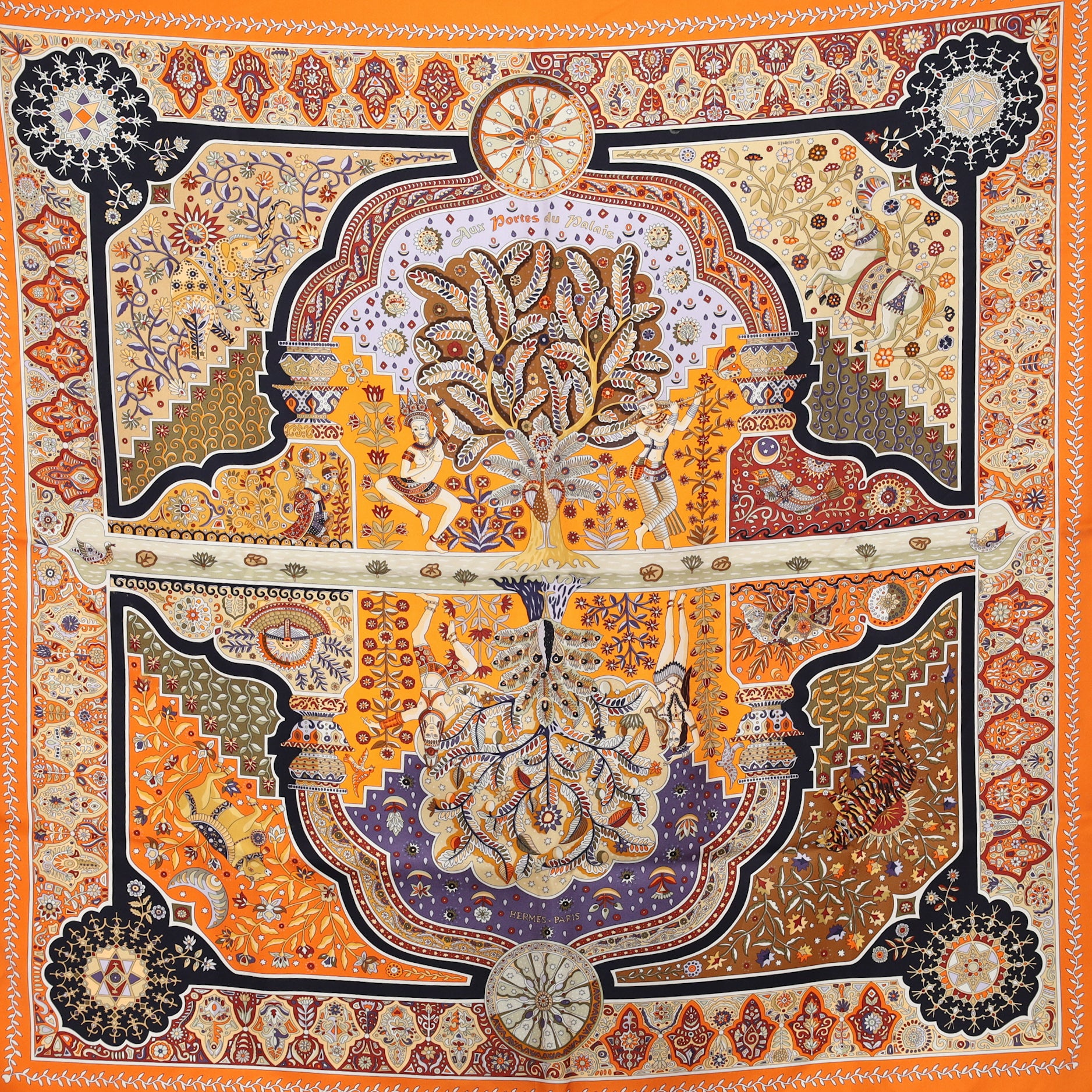 Brand New Boxed Hermès Aux Portes du Palais Silk Scarf