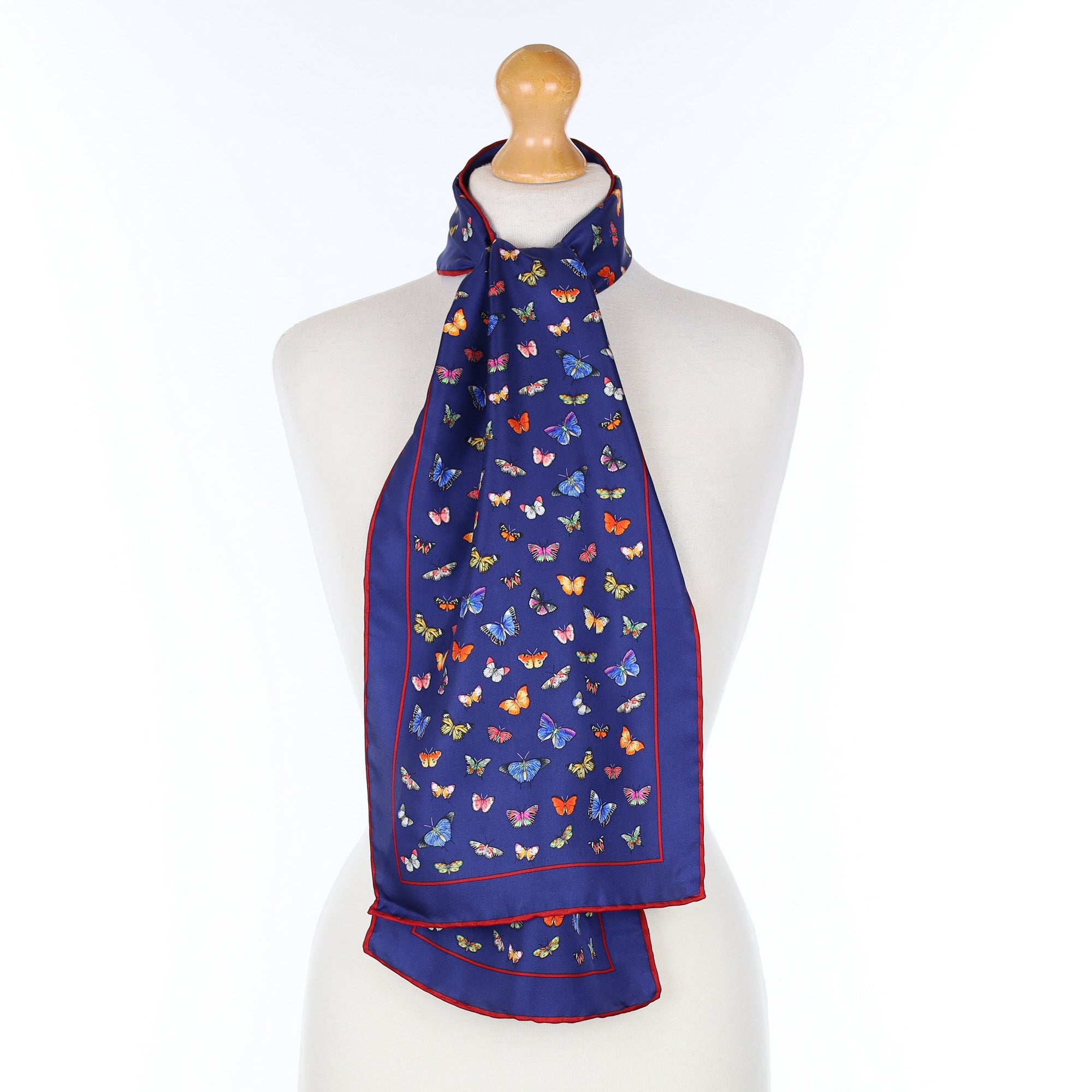 Navy Butterfly Silk Scarf
